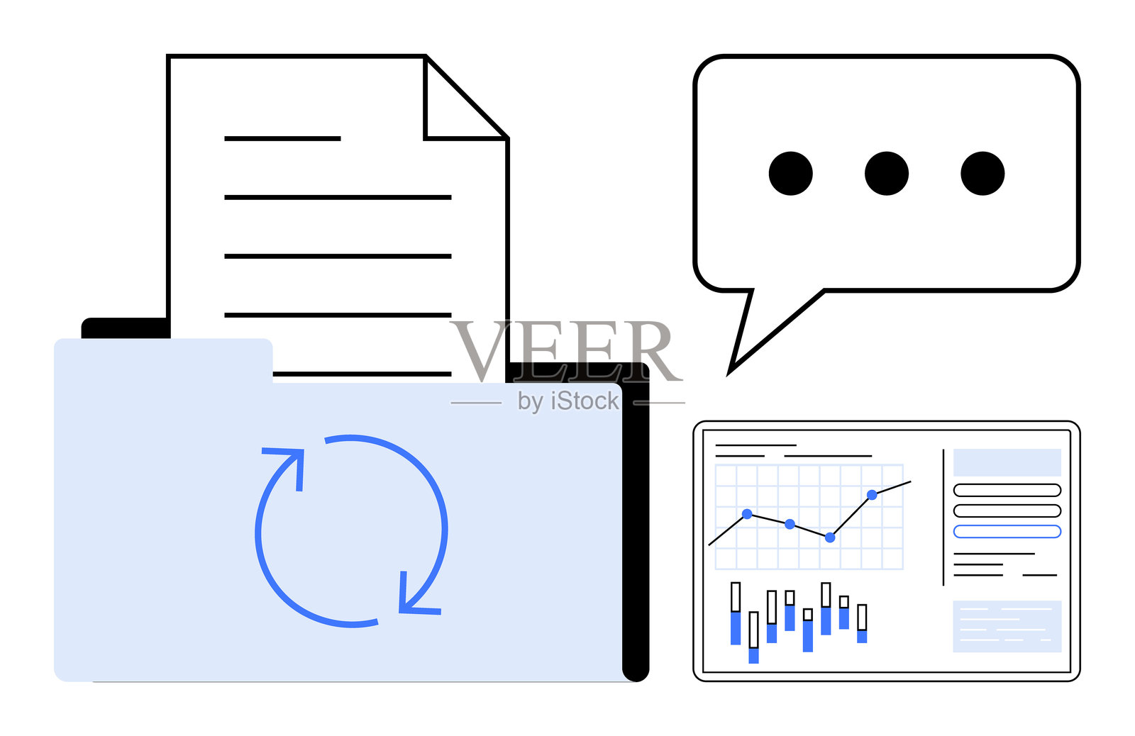 有效工作流程的文档管理与数据分析及沟通元素插画图片素材