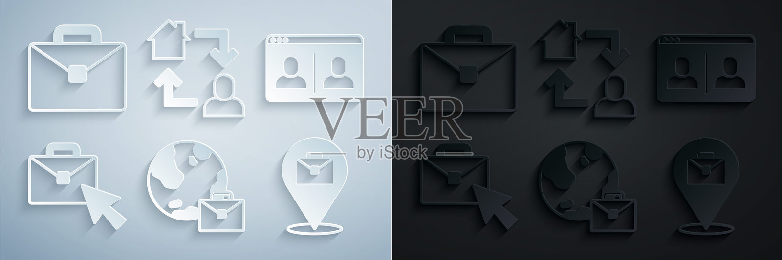 在线工作、视频聊天会议和公文包图标。矢量图。插画图片素材