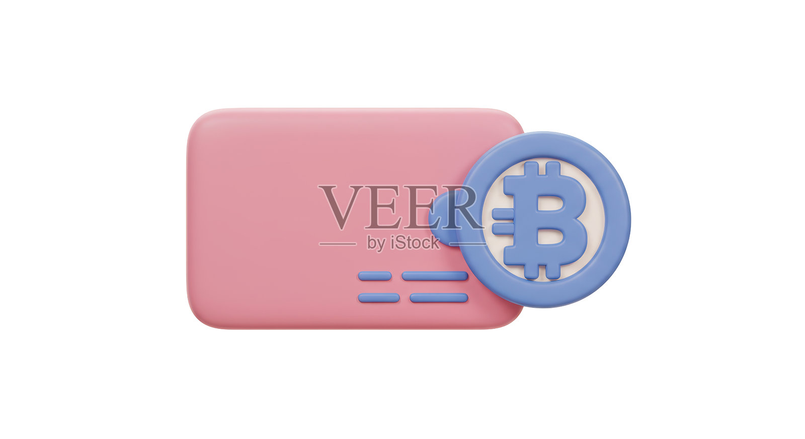 孤立的粉色钱包,带有蓝色比特币符号,适用于加密货币照片摄影图片