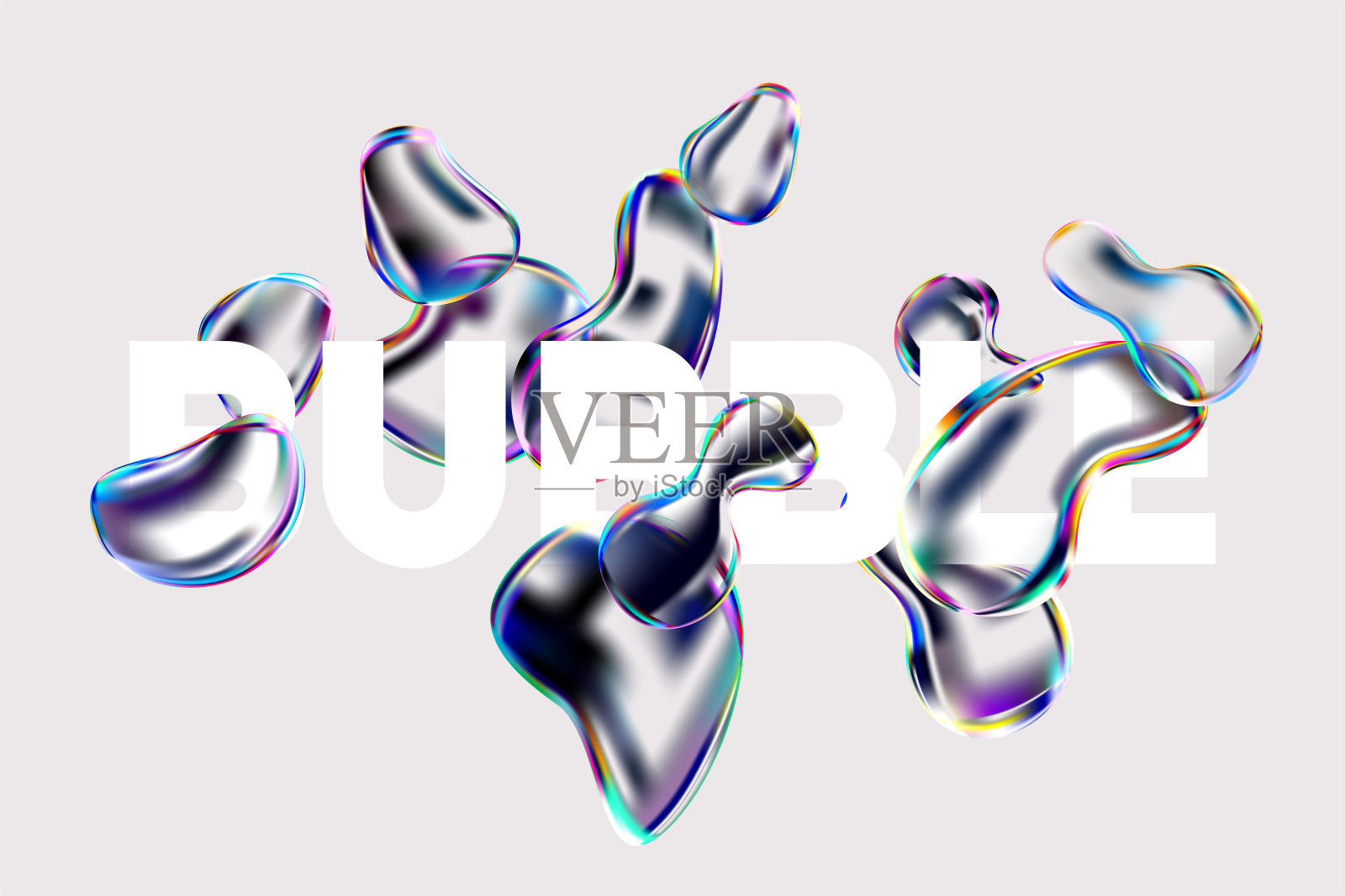 白色背景上的玻璃彩虹液体气泡。插画图片素材