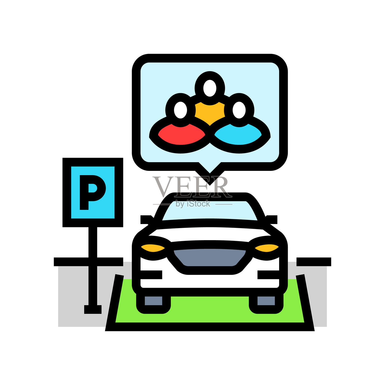 共享停车位汽车共享服务彩色图标插图插画图片素材
