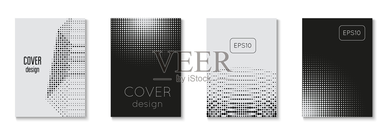 抽象封面套件。黑白半色调传单。黑色品牌纹理。现代形状的科技布局。年轻的嬉皮士设计在年度页面上。音乐海报。白色抽象封面。插画图片素材