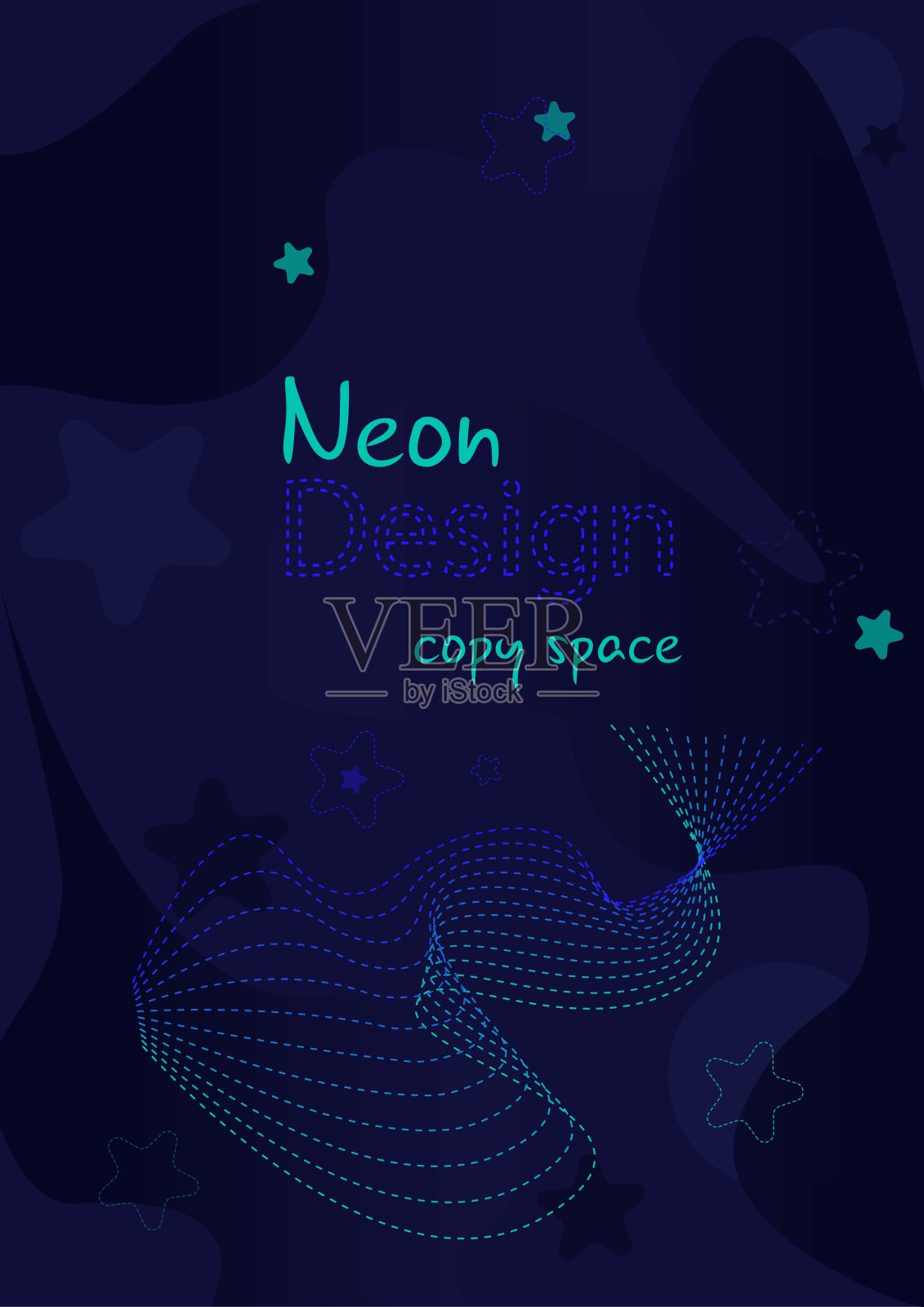 黑色垂直背景上的霓虹线条。A4尺寸布局留白空间插画图片素材