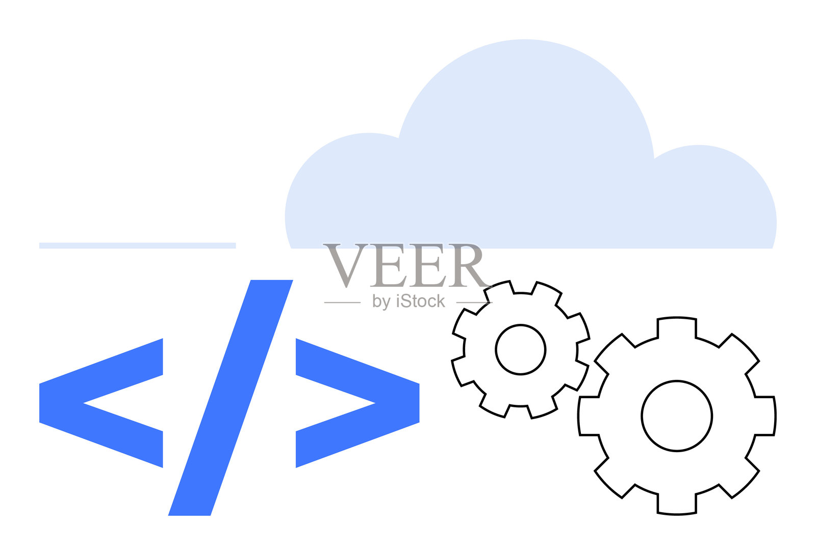 云计算与编码和设备符号,代表集成与开发插画图片素材