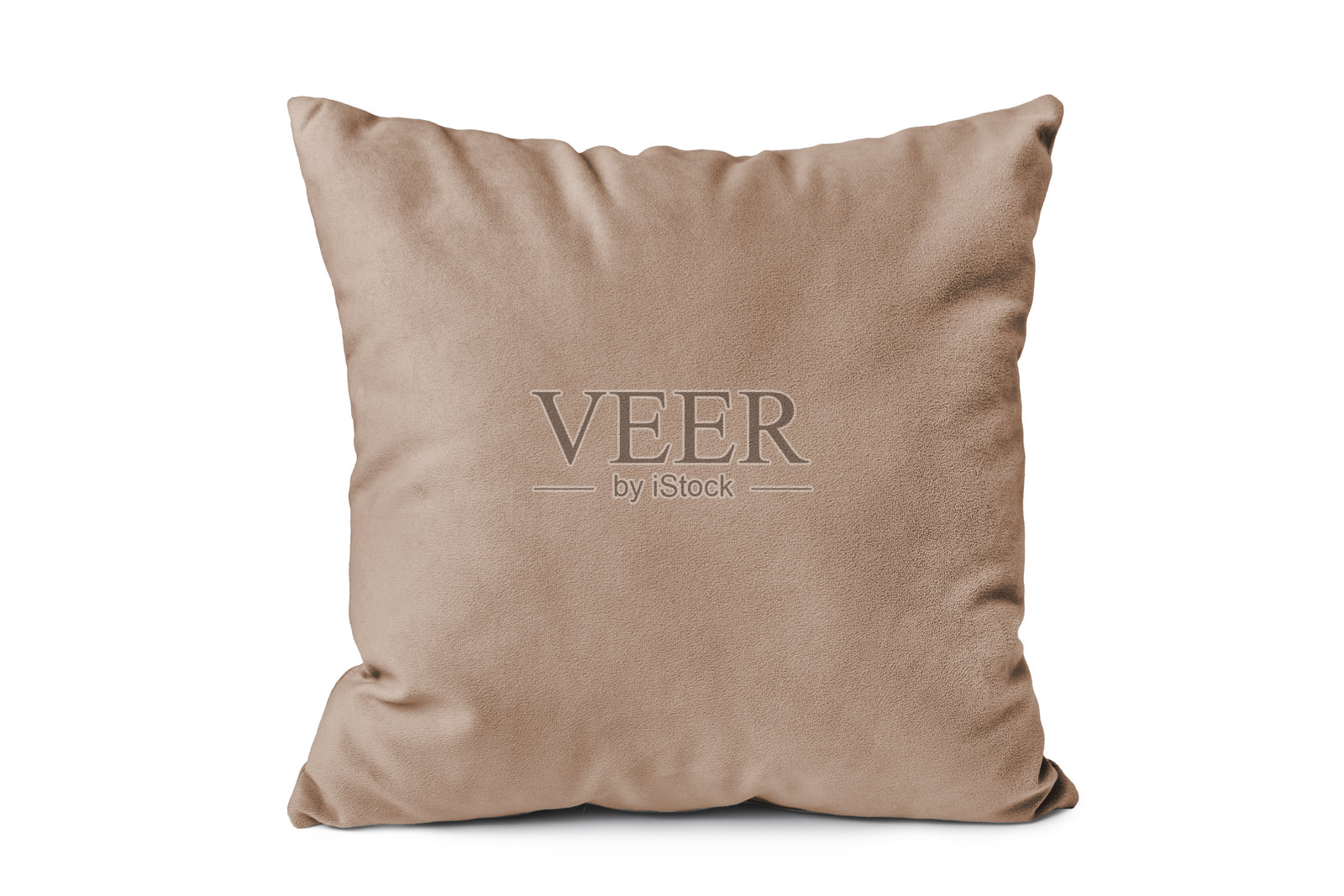 装饰性棕色天鹅绒矩形枕头,适合睡眠和休息,背景为白色。照片摄影图片