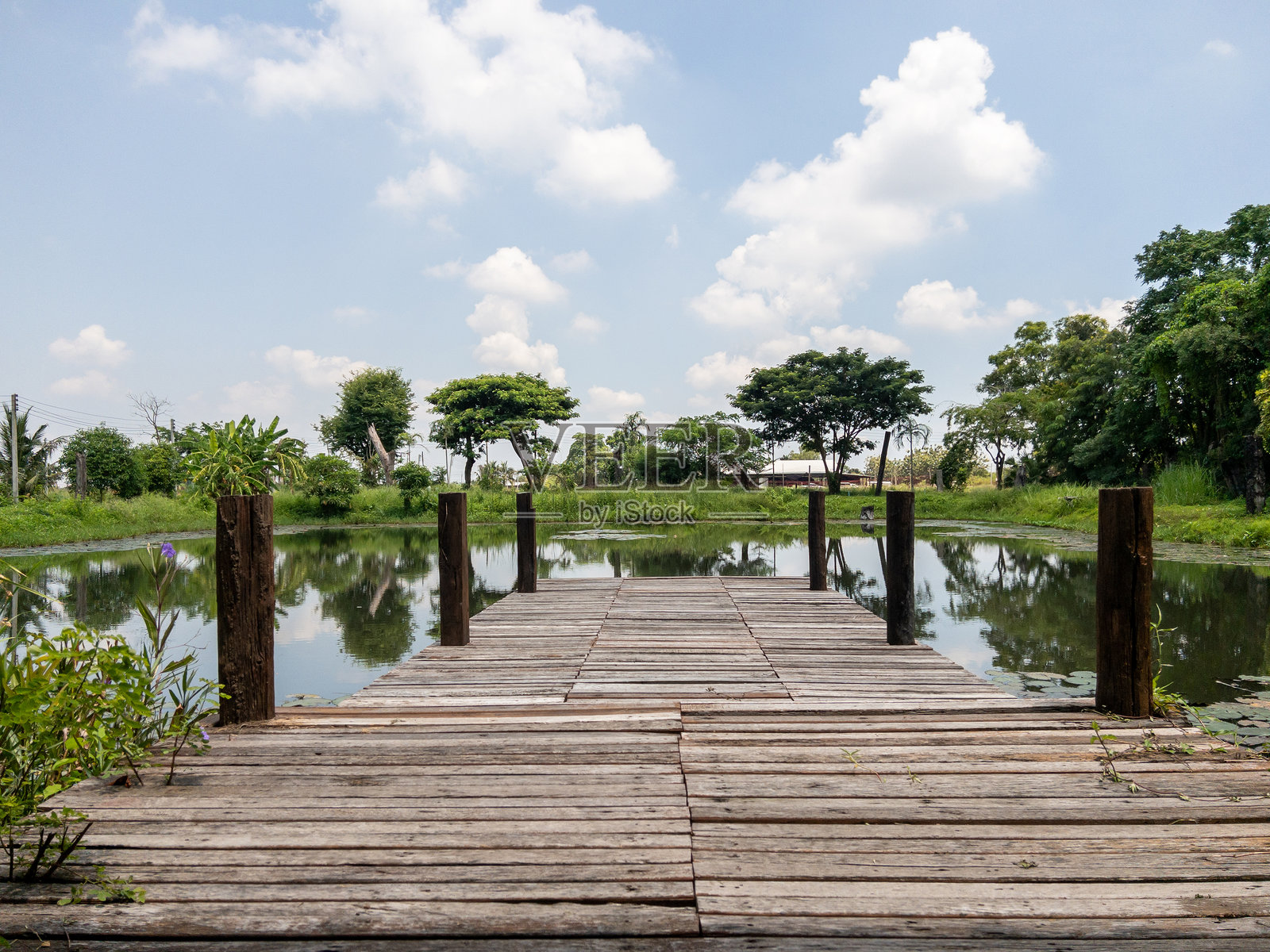 宁静的湖边码头度假胜地。照片摄影图片