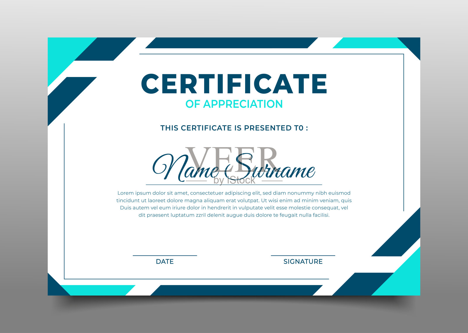 蓝色几何商务感谢证书模板边框高端设计插画图片素材