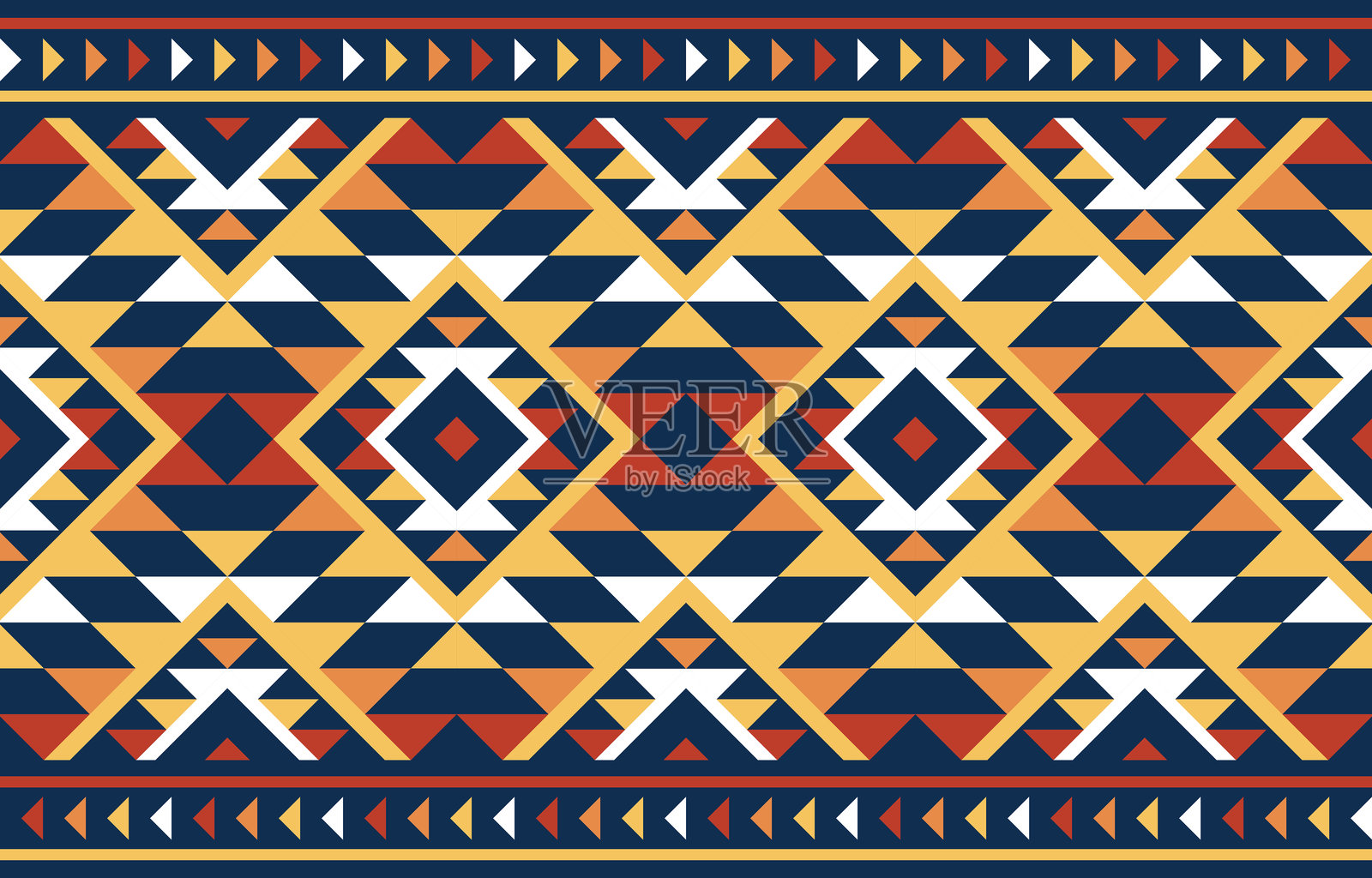 美洲土著民族图案。非洲土著面料抽象概念。红色、黄色、蓝色、橙色的刺绣设计。插画图片素材