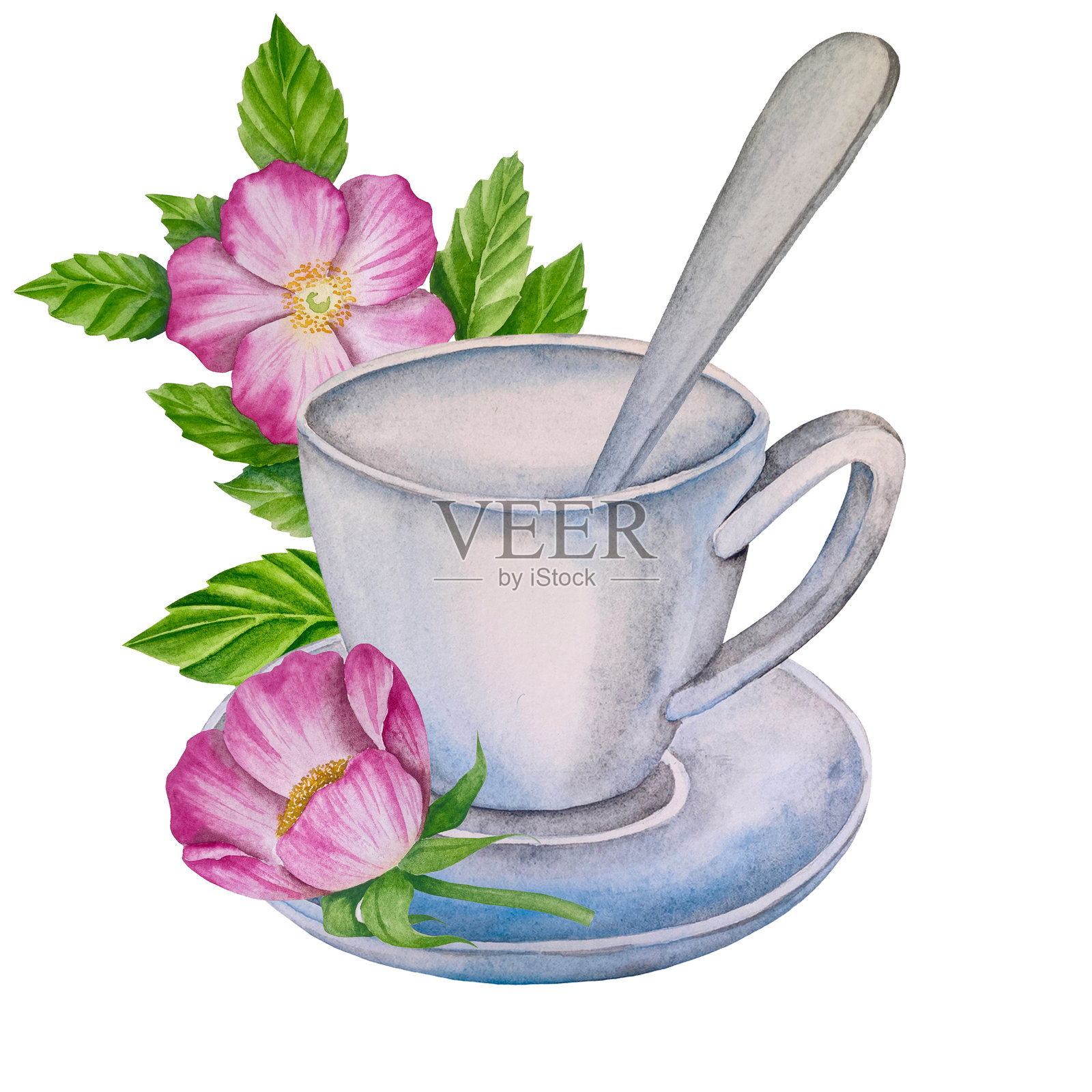 茶时间水彩插图套装插画图片素材