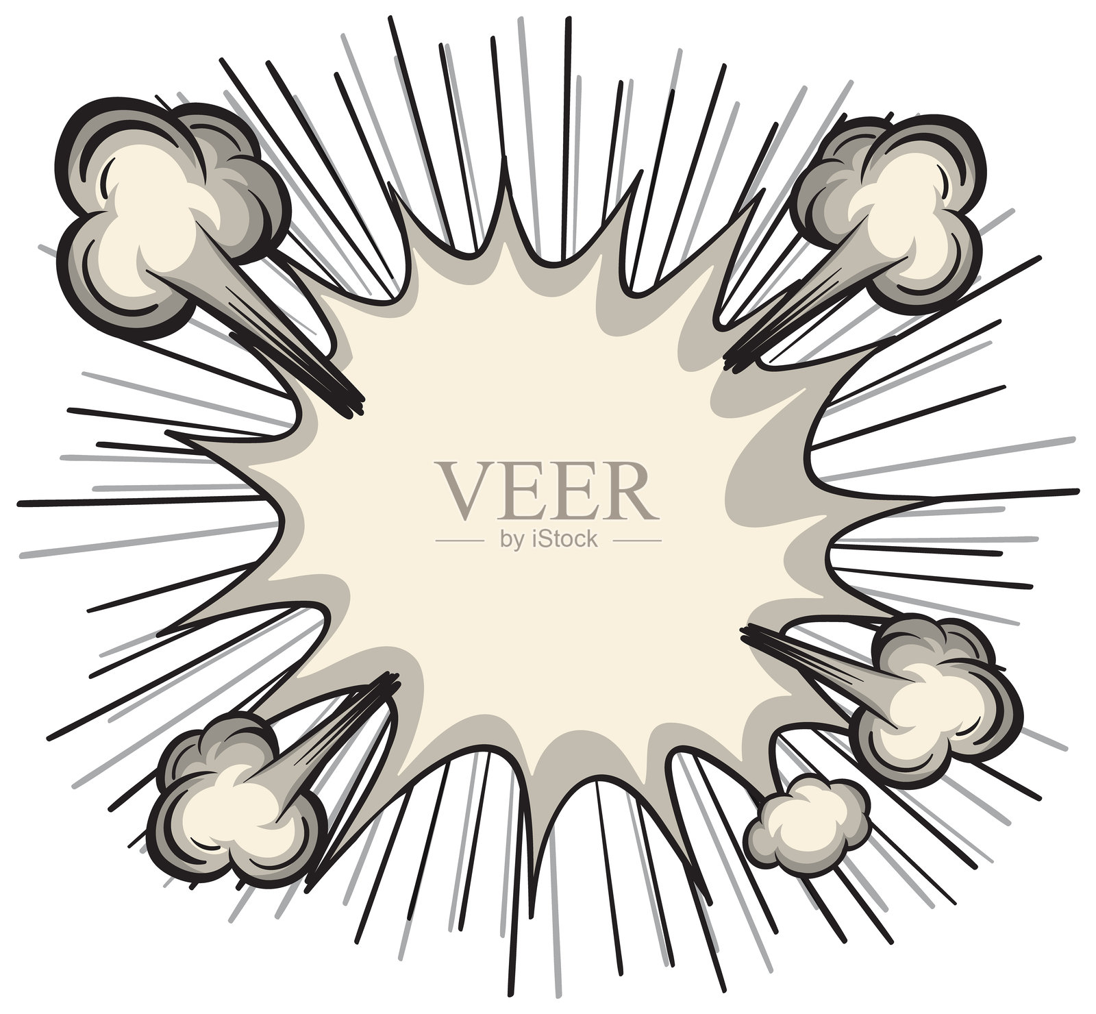 漫画风格的爆炸对话气泡与烟雾云彩的矢量插图插画图片素材