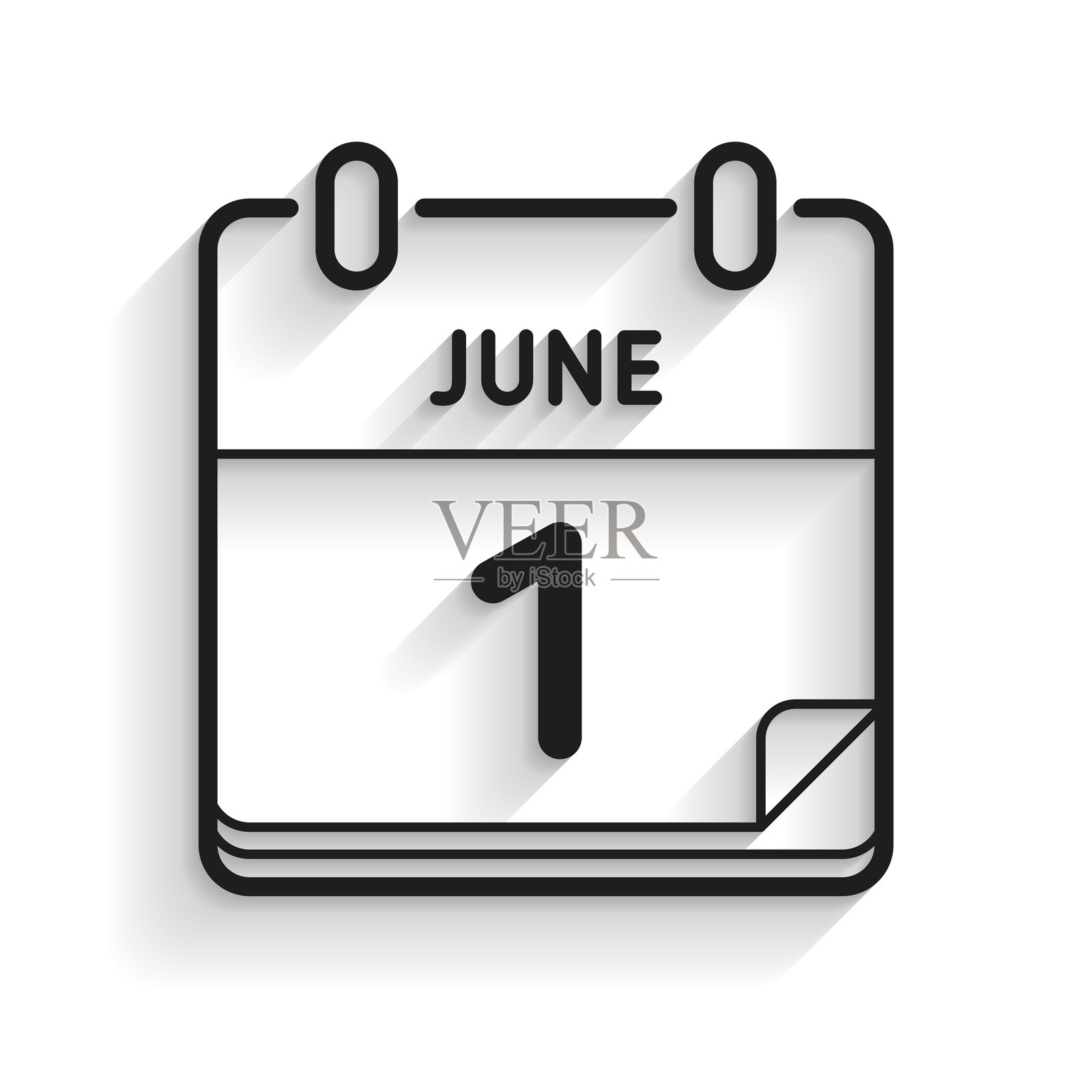 六月一日。白色背景上的长阴影线条图标插画图片素材