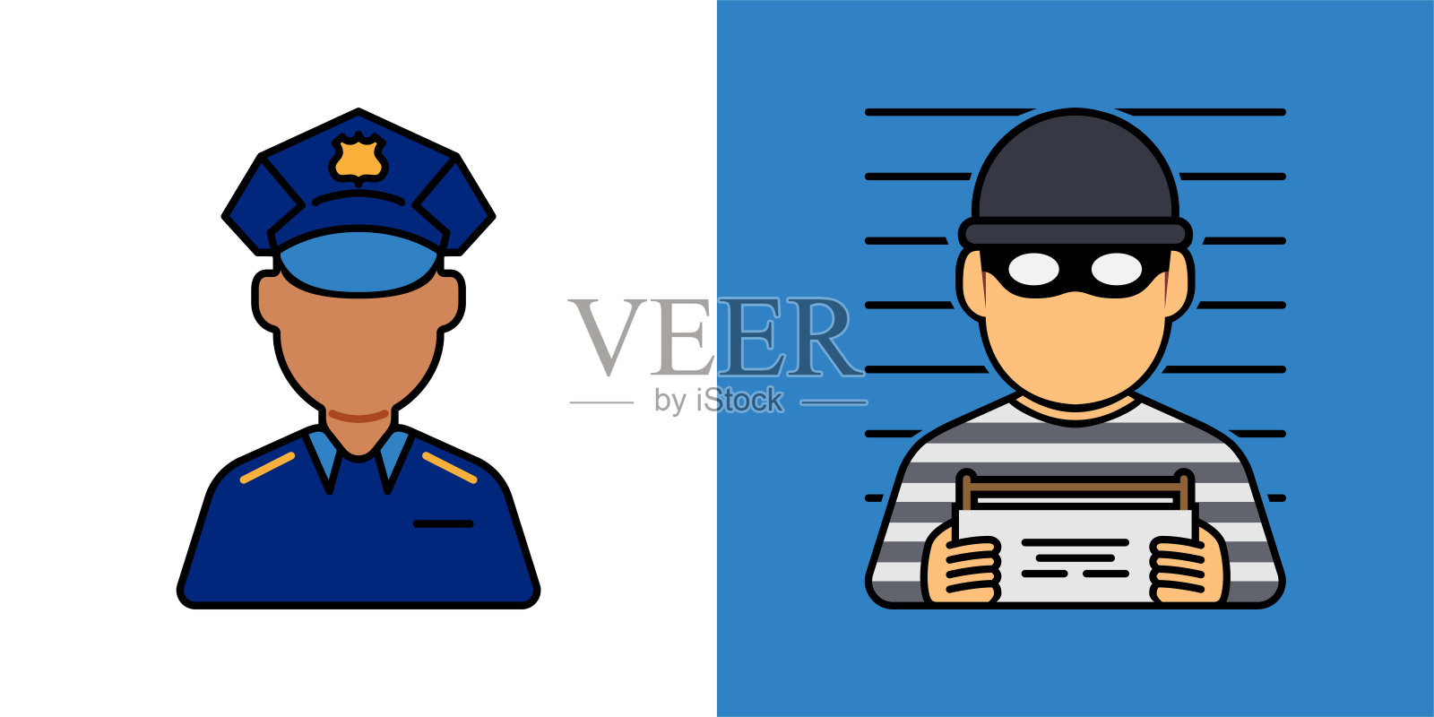 警察与囚犯图标。插画图片素材