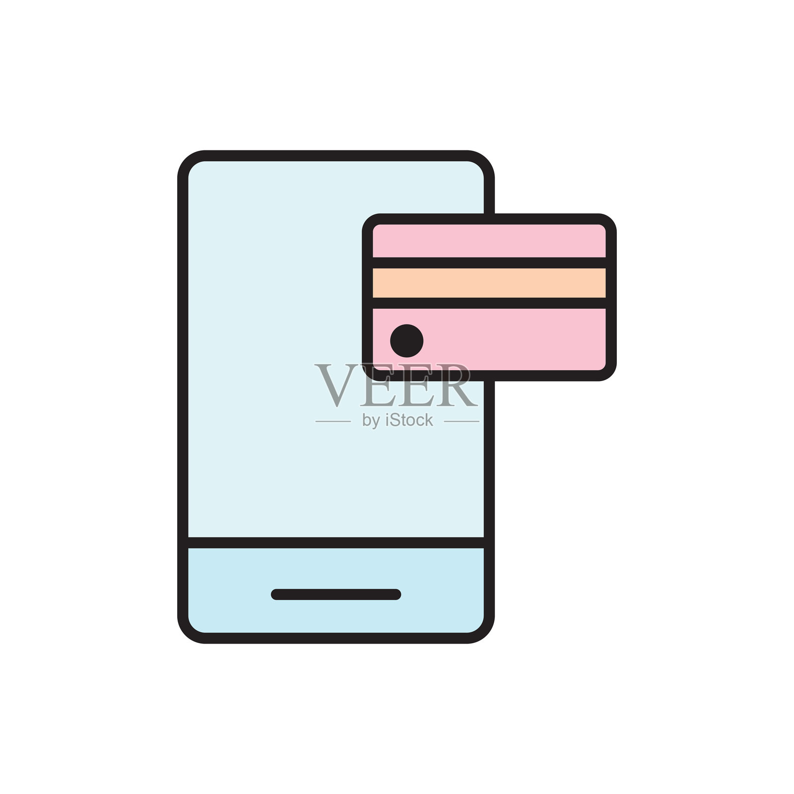 移动支付图标:数字钱包、NFC、二维码和在线交易符号插画图片素材