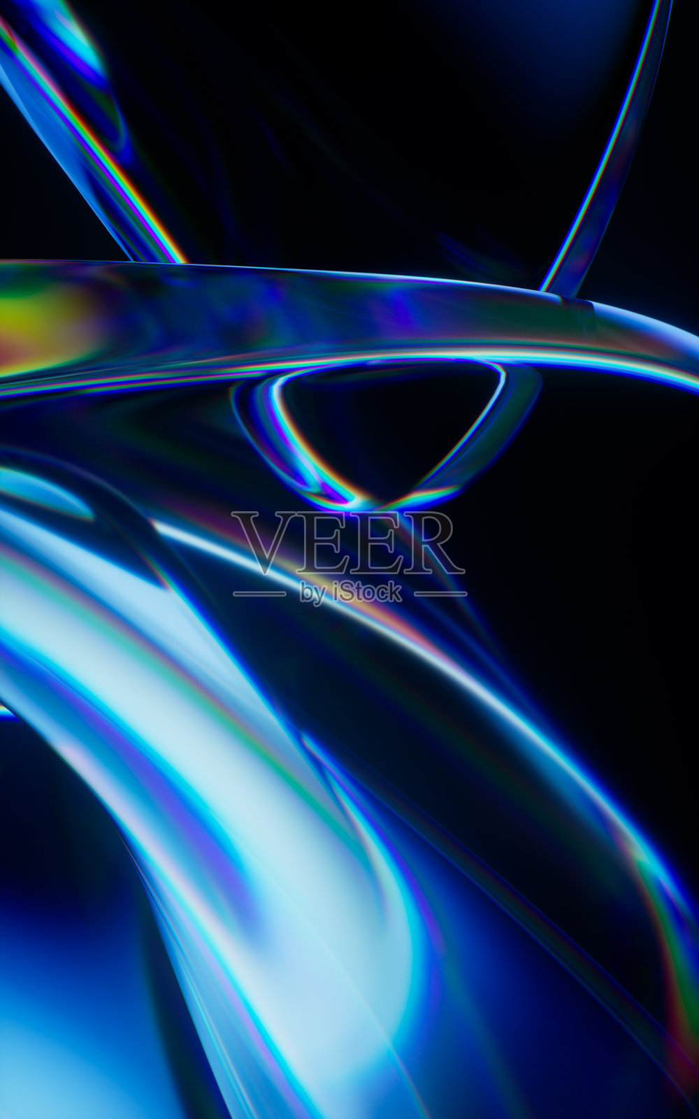 抽象蓝色玻璃几何背景,3D 渲染。照片摄影图片