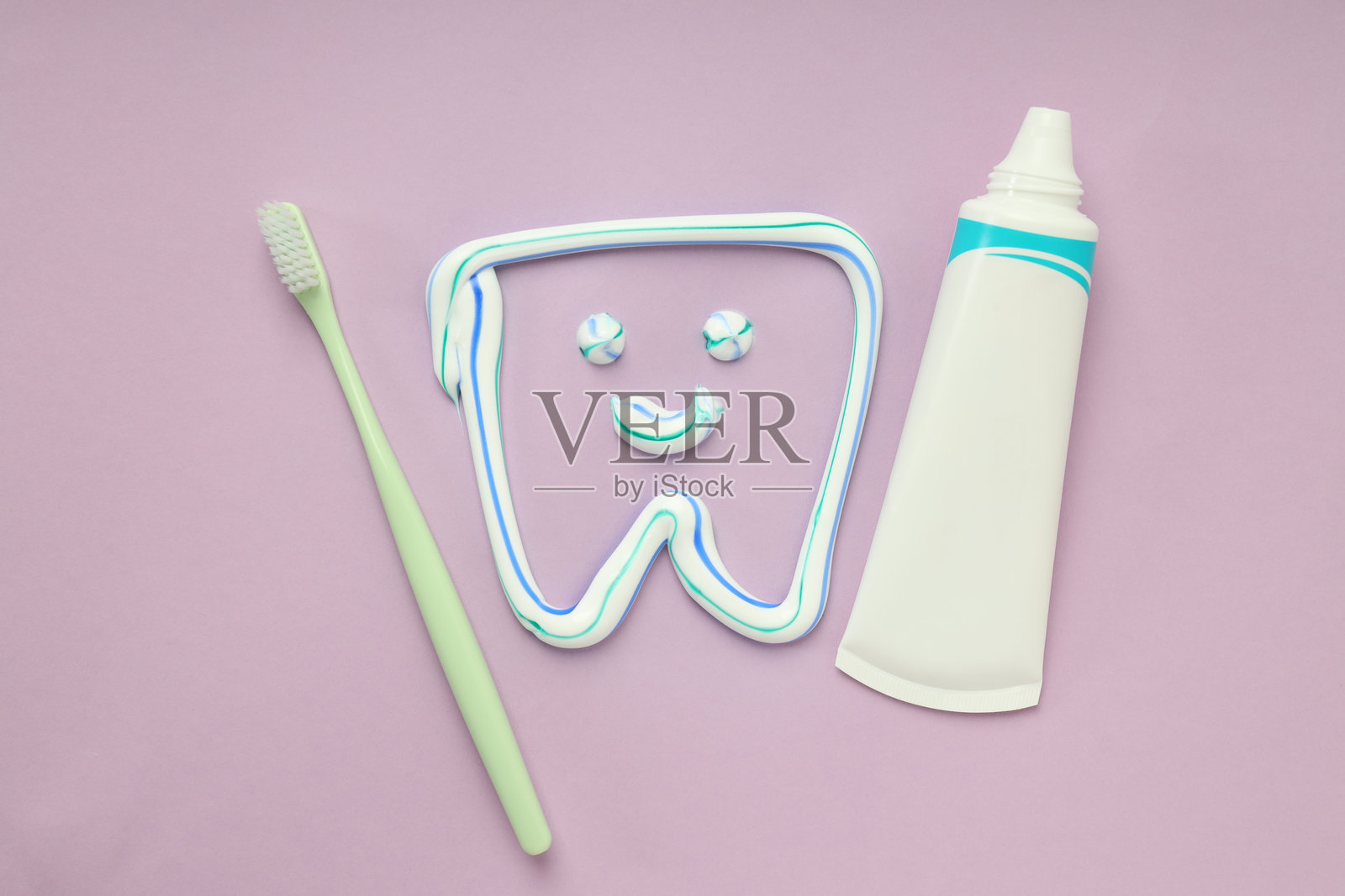 口腔护理或牙齿护理的概念,俯视图照片摄影图片