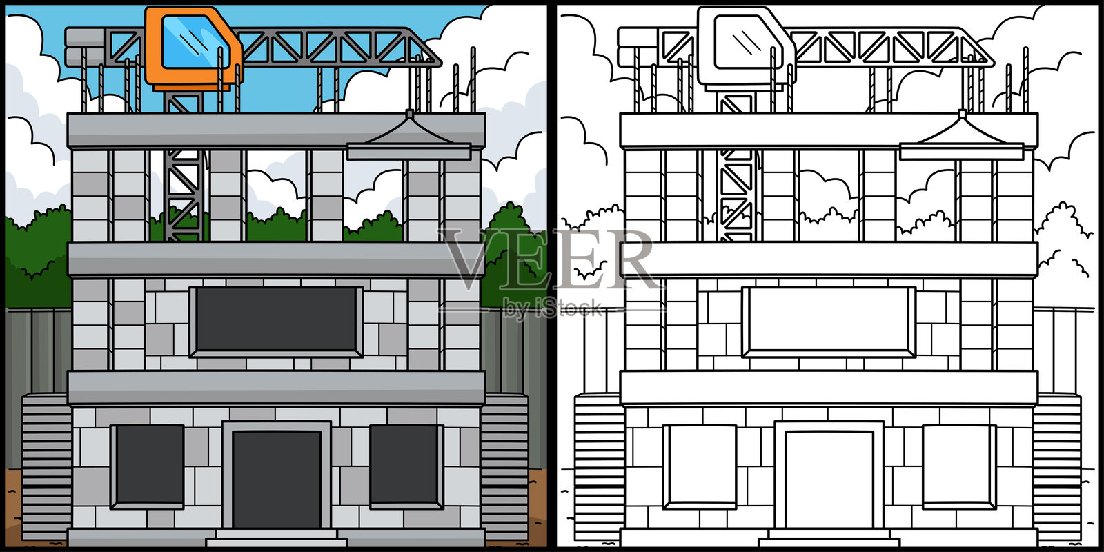 塔吊施工现场插图插画图片素材