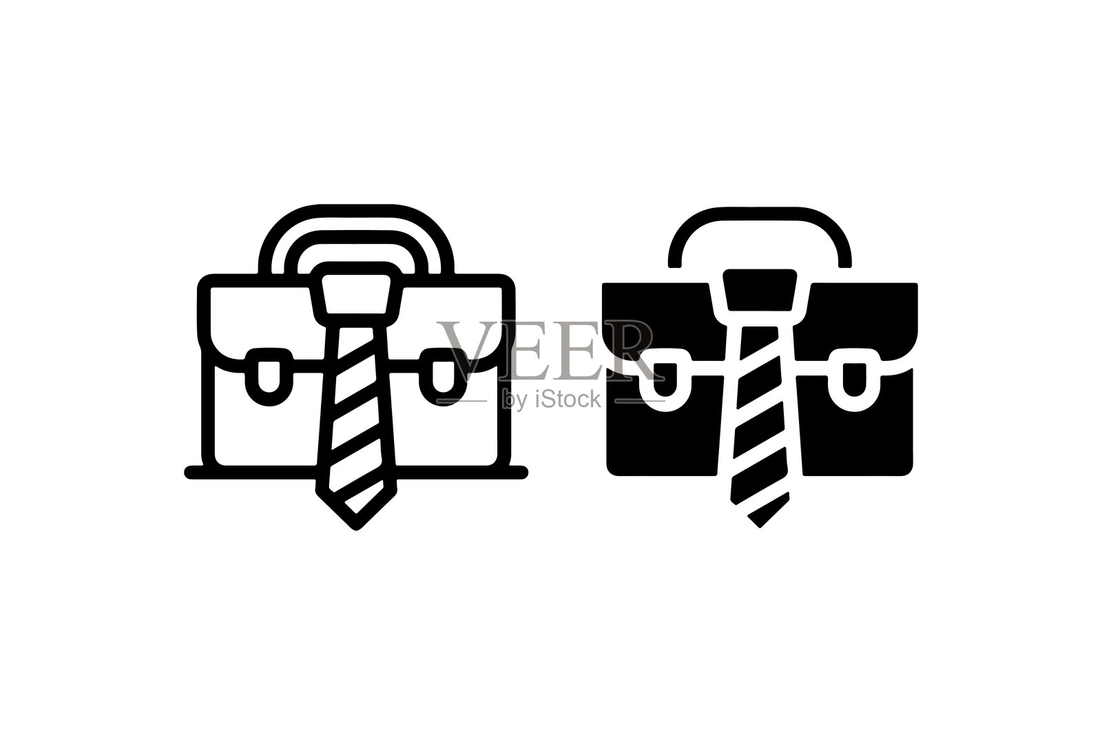 白色背景上的公文包和领带图标,包含轮廓和实心样式插画图片素材