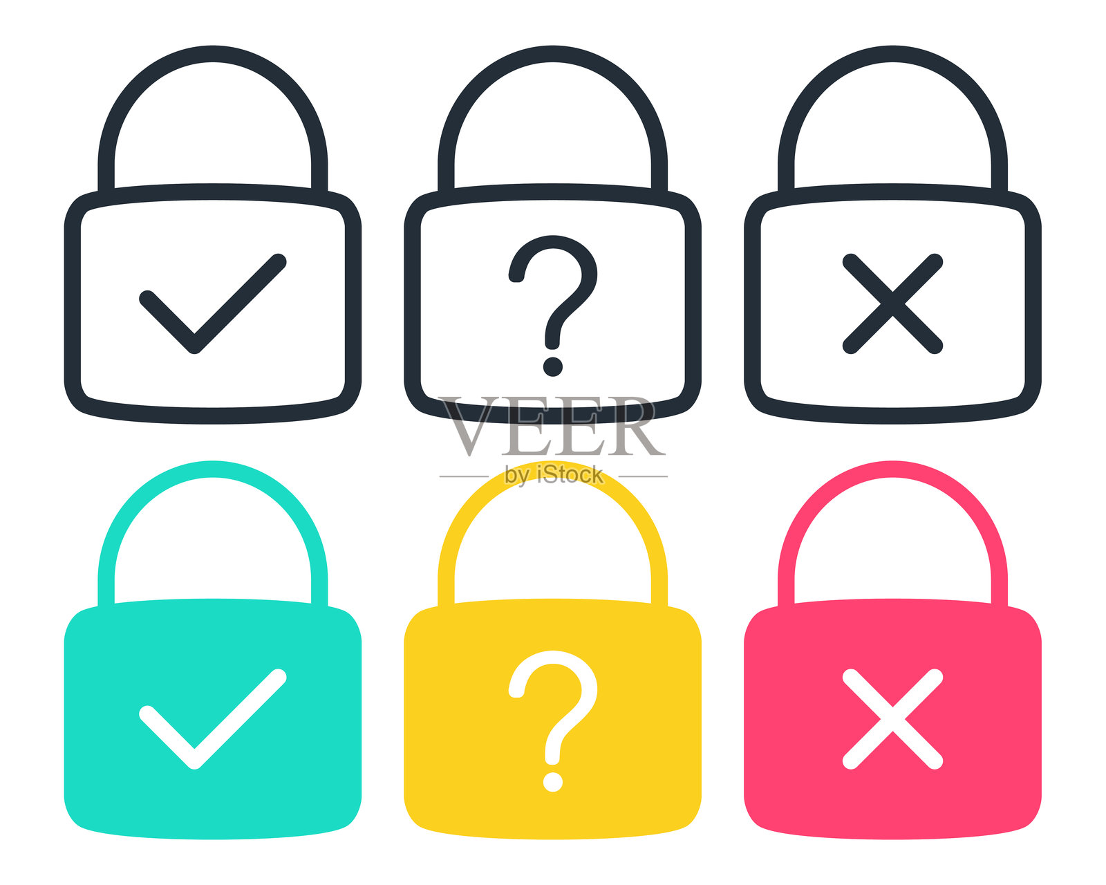 带有清单、叉号和问号图标的挂锁。插图矢量图插画图片素材