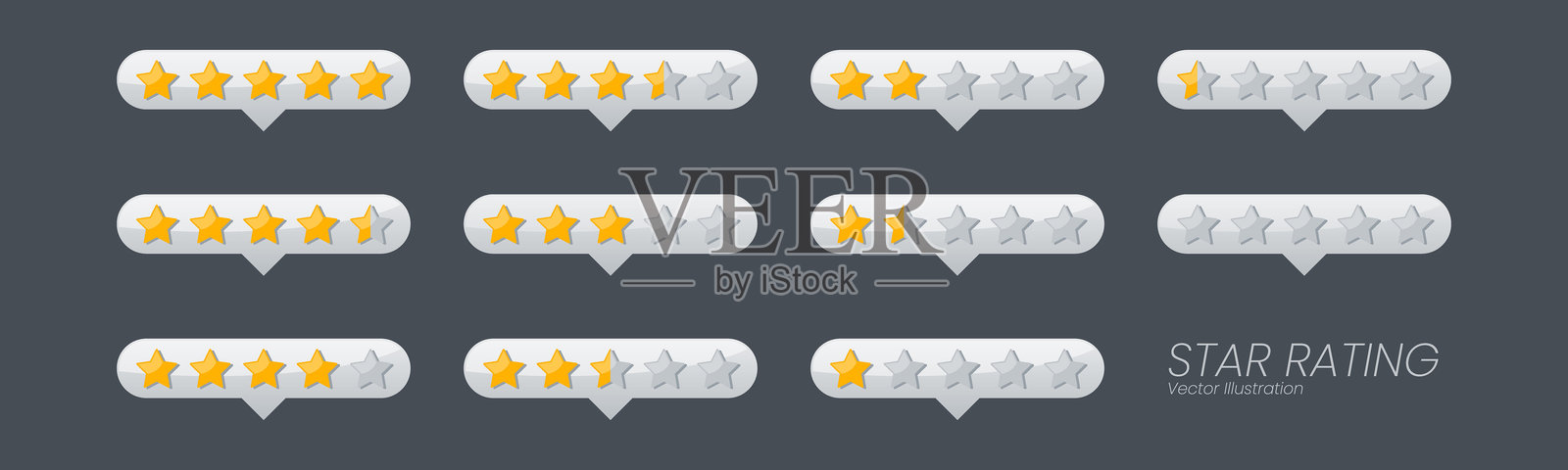 五星质量评级图标。现代客户反馈概念。用于网页设计的矢量孤立真实插图。评级星反馈图标集。插画图片素材