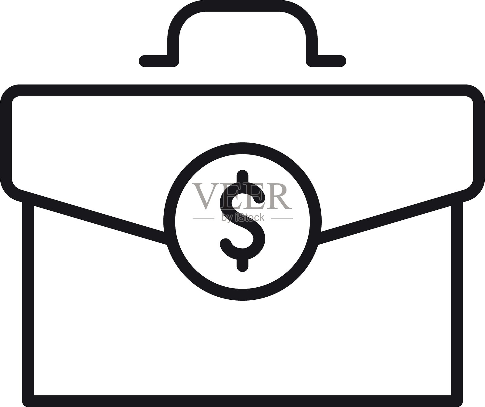 带有美元符号的公文包图标,代表金融和商业,采用细线风格。插画图片素材