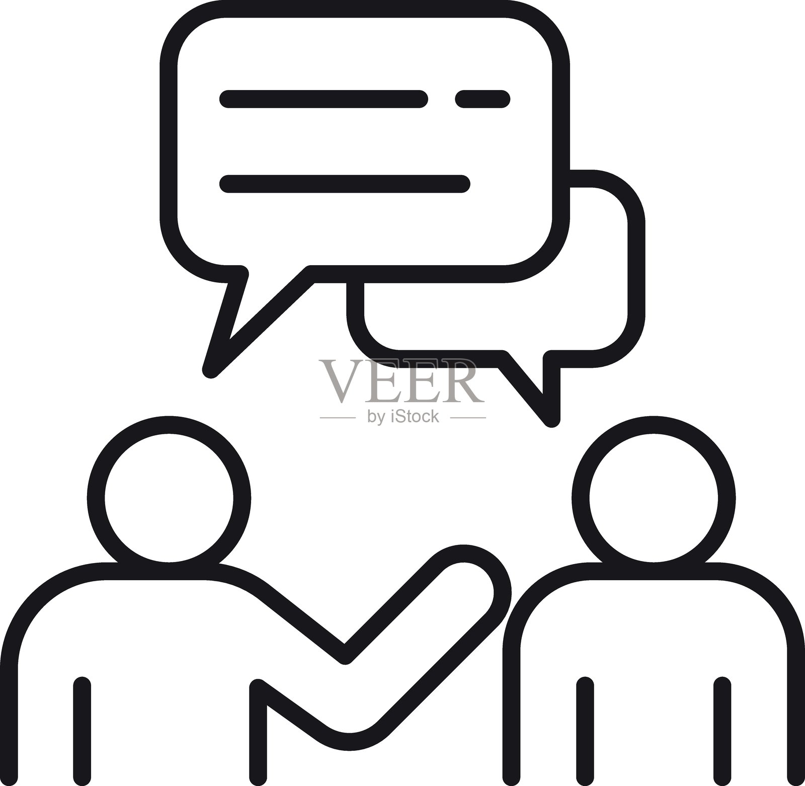 两个正在交谈的人,带有对话气泡,采用细线风格。插画图片素材