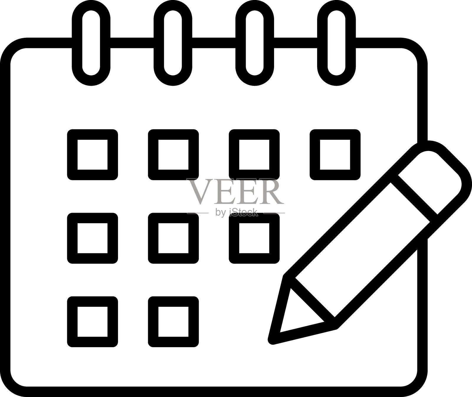 日历图标与铅笔用于记录笔记,采用细线风格。插画图片素材