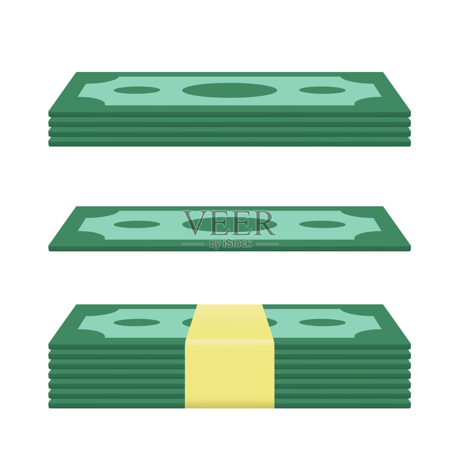 现金。堆叠的钞票。白色背景上的3D矢量图标。插画图片素材