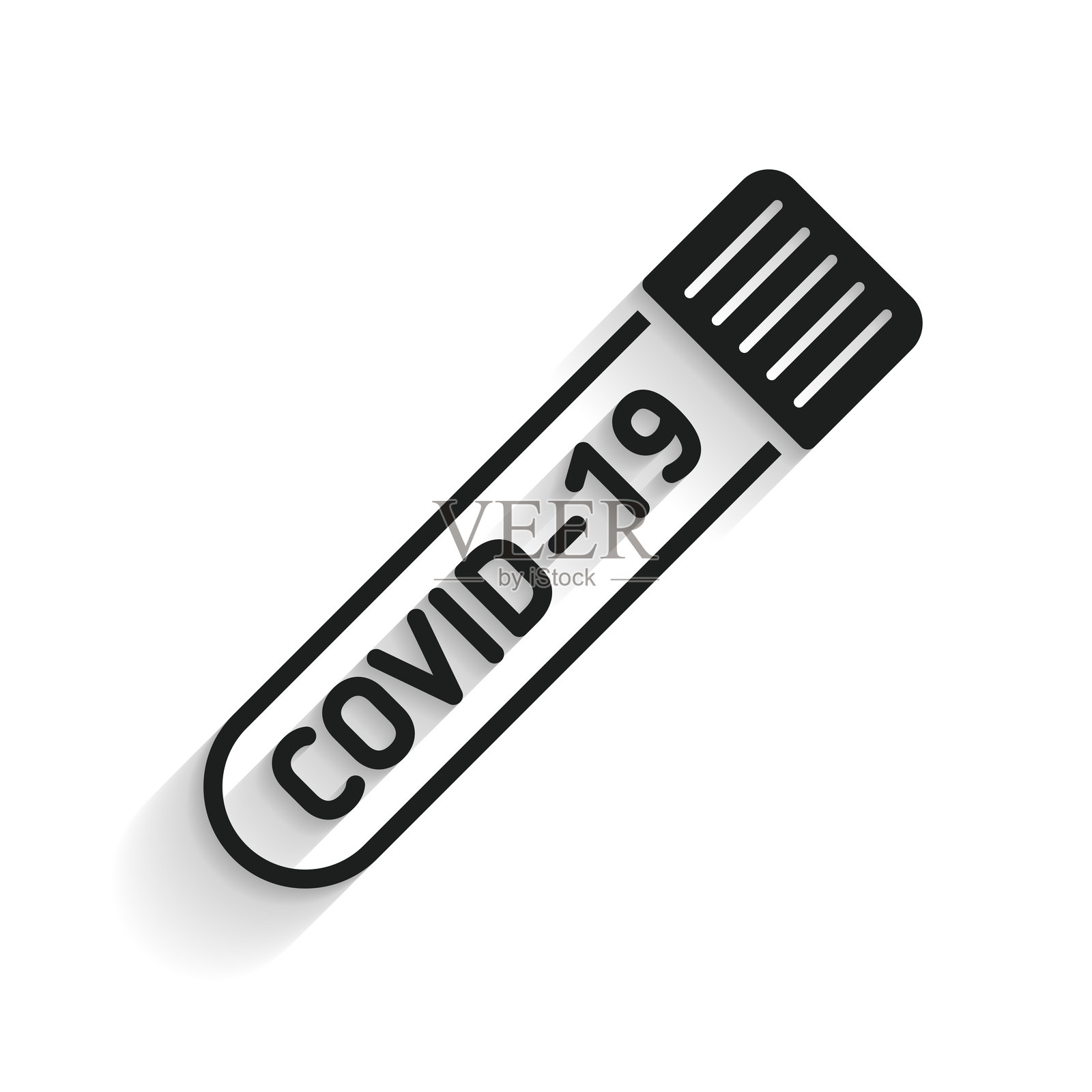 新冠病毒 COVID-19 检测管。带长阴影的图标,背景为白色。插画图片素材