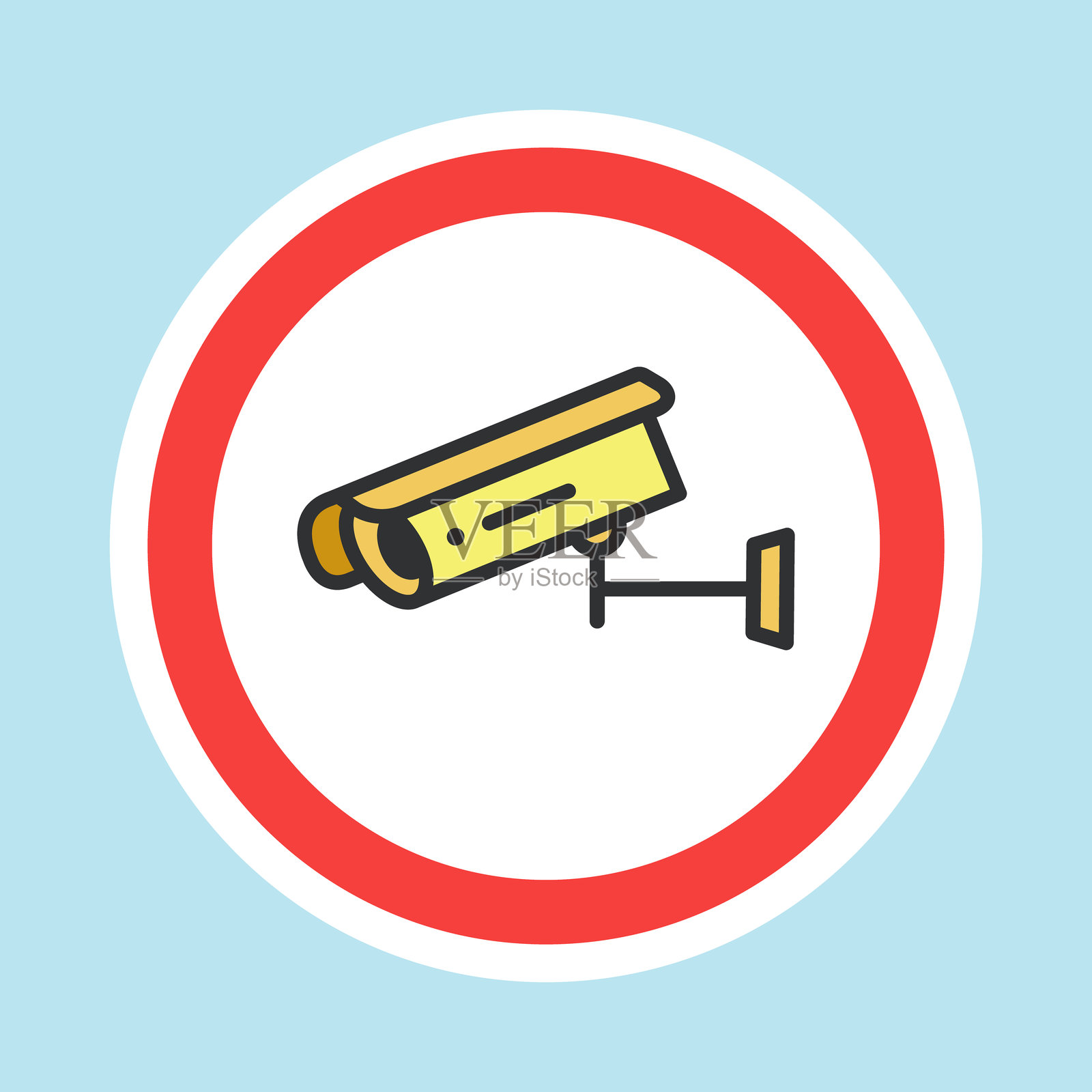 视频监控标签,闭路电视摄像头贴纸插画图片素材