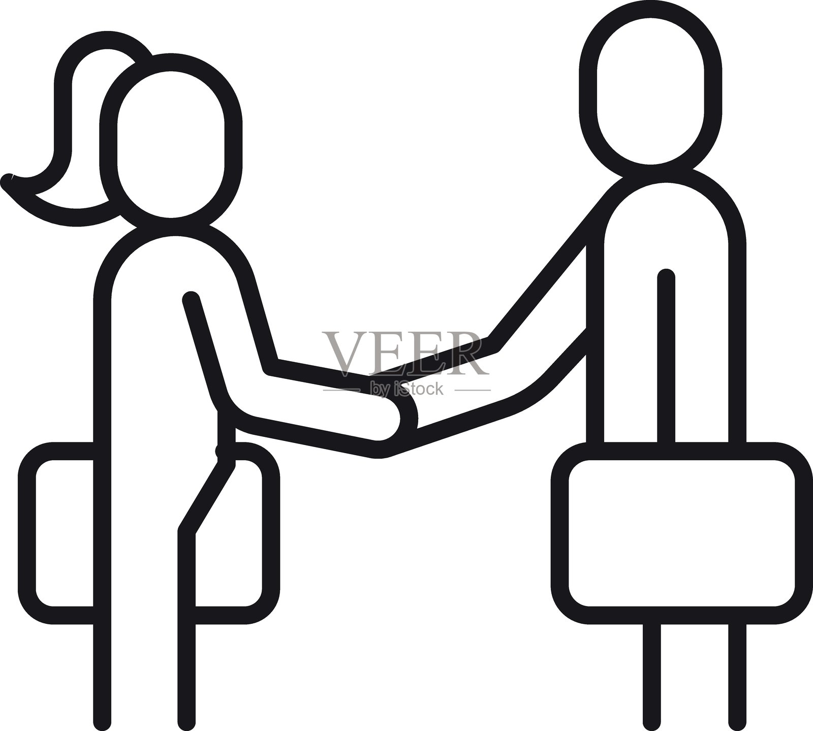 图标:两人在商务环境中握手,采用细线风格。插画图片素材