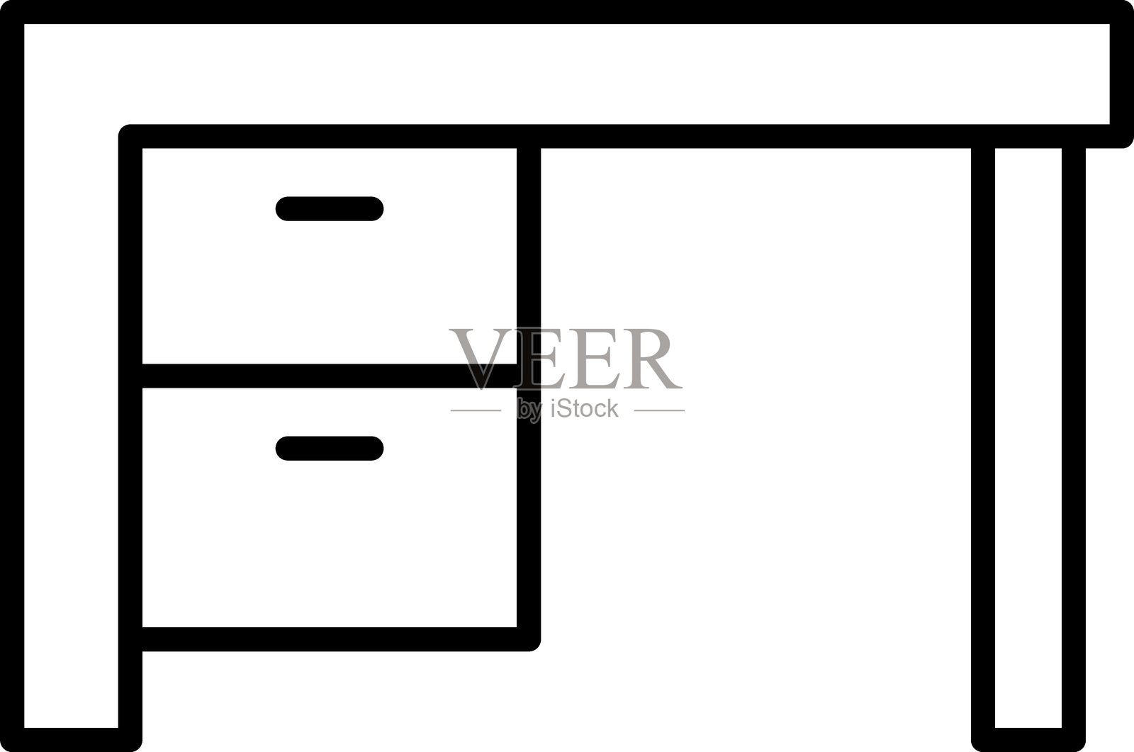 极简风格的桌子,带有抽屉和干净的线条,采用细线风格。插画图片素材