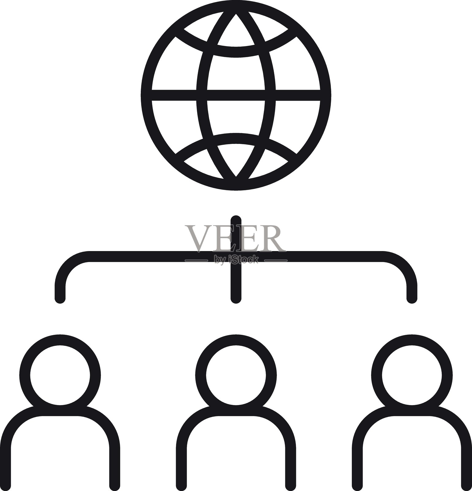 网络连接图标,展示用户与地球符号,采用细线风格。插画图片素材