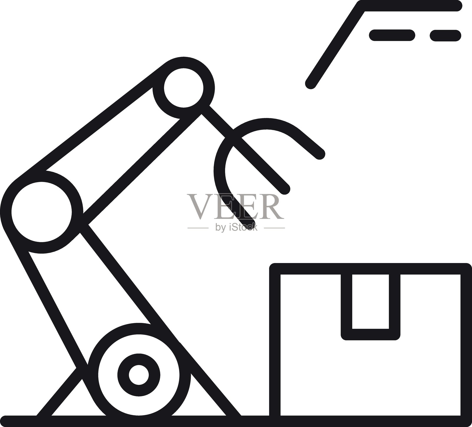 极简设计中的机器人手臂以细线风格搬运箱子插画图片素材