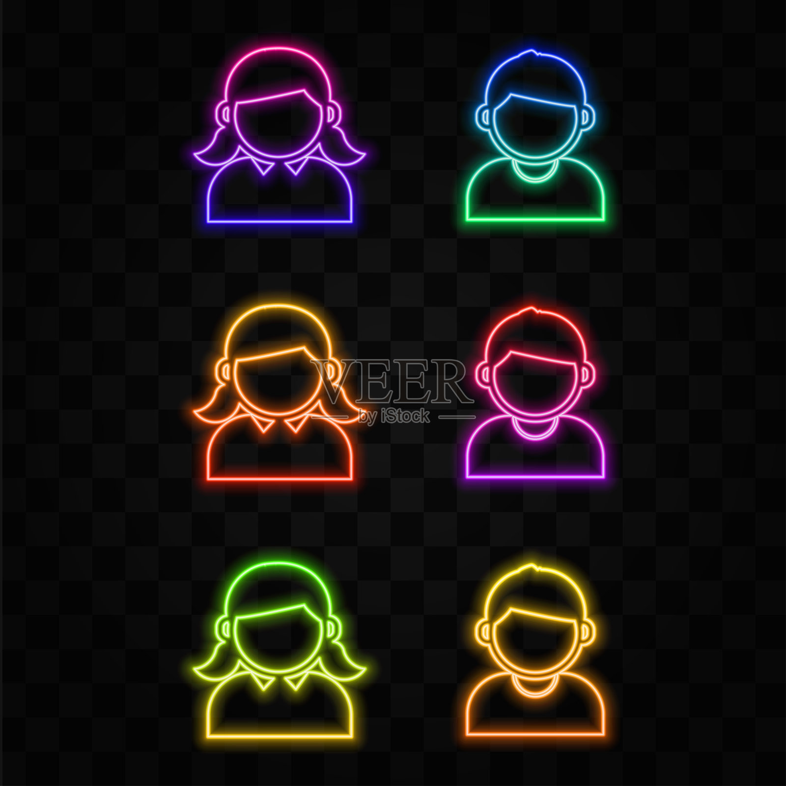 学生头像图标,学生。学生头像。霓虹风格。插画图片素材