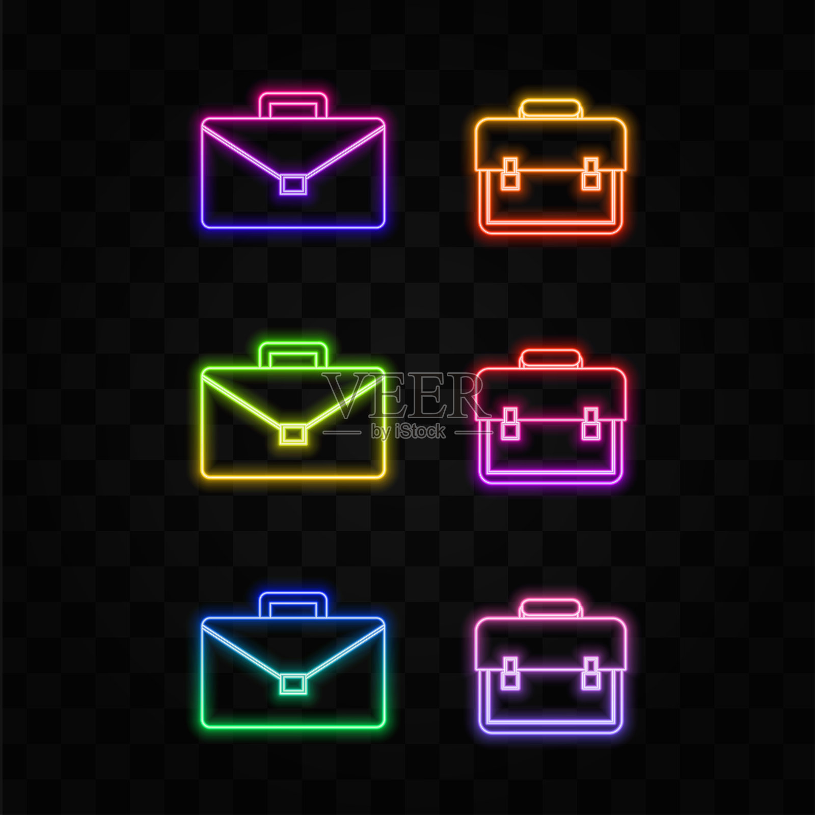 商业符号。文件夹图标集。霓虹行李箱。霓虹风格。插画图片素材