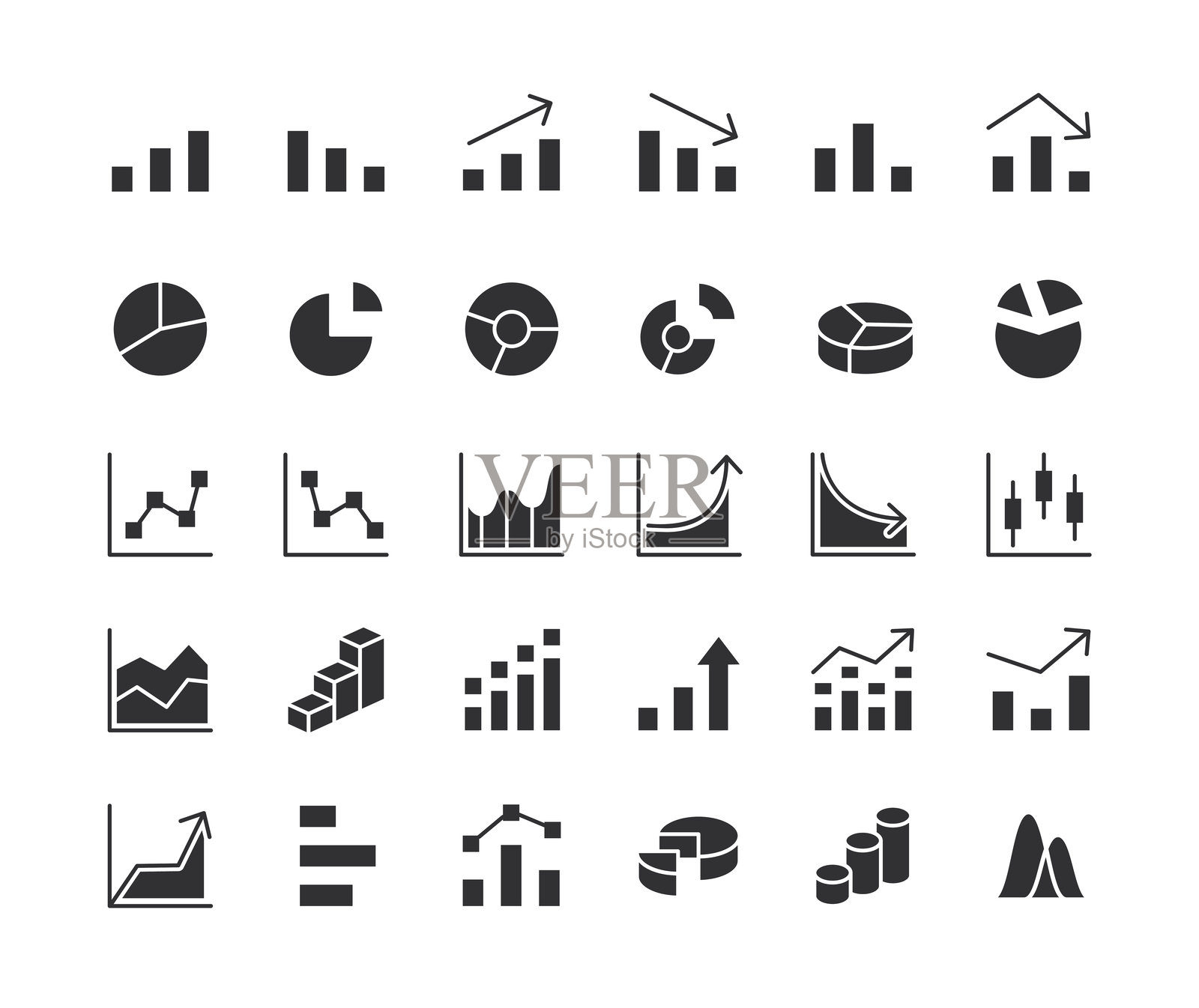 图表和图示扁平黑色图标。矢量图插画图片素材