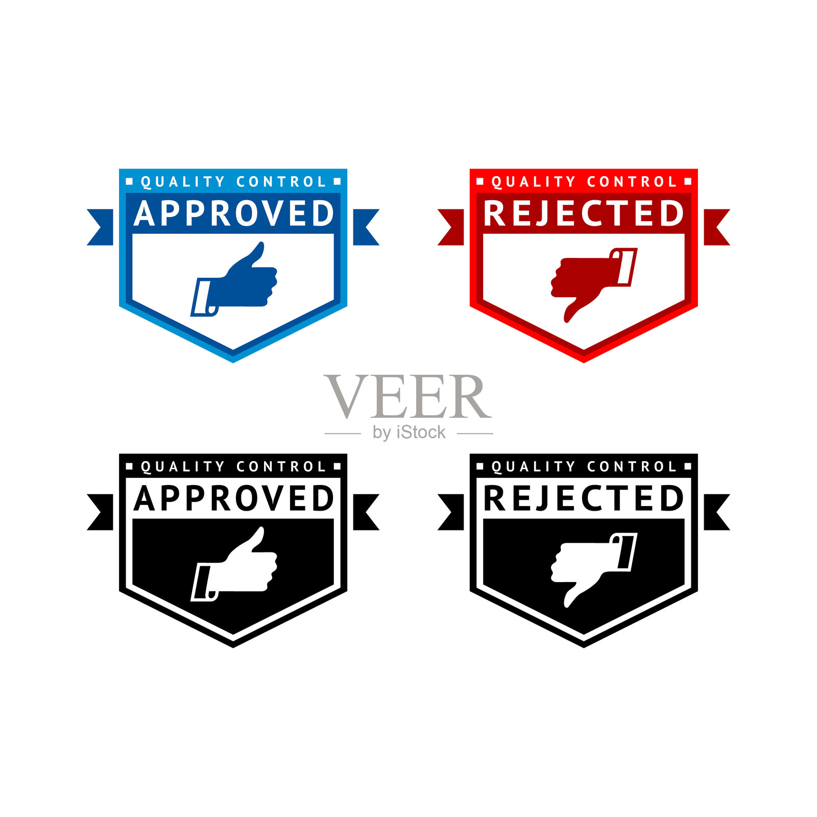 一组喜欢和不喜欢的徽章,竖起大拇指和竖下大拇指的符号,矢量印章插画图片素材