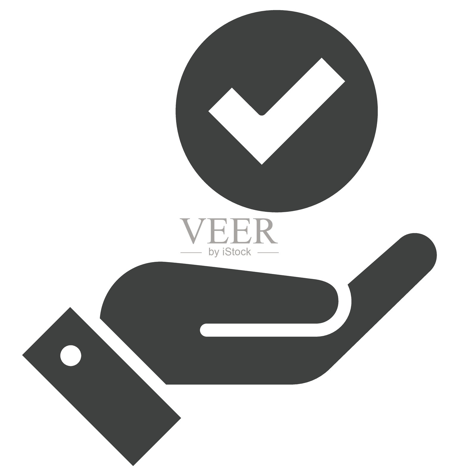 手握勾选图标。概念包括批准、成功、验证、协议、完成。极简风格,适用于网页设计、用户界面、应用程序的矢量插图。插画图片素材