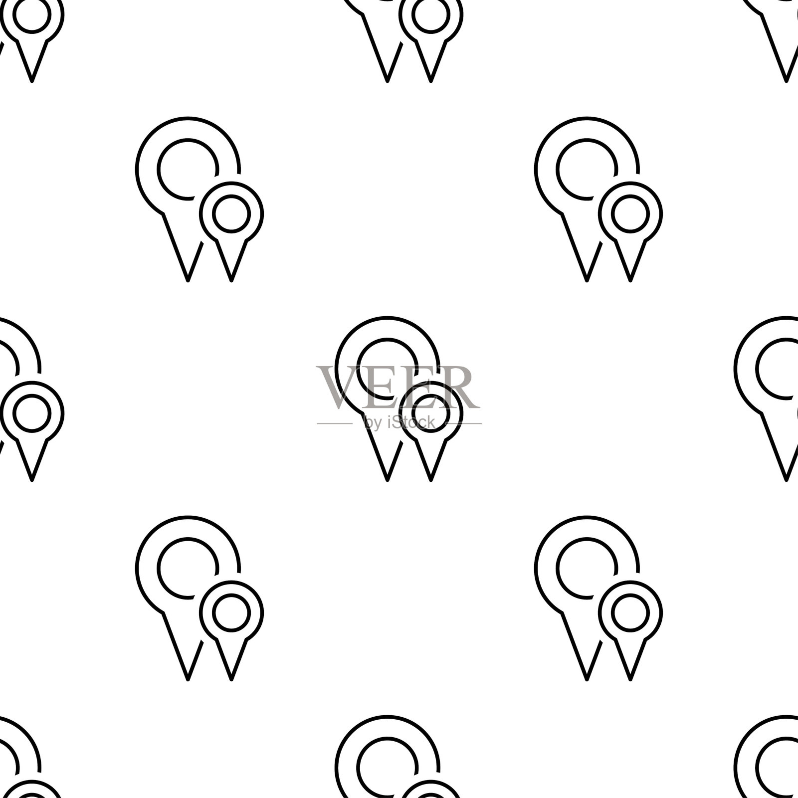 无缝的定位图标图案,用于导航和地图,GPS指针和地理定位元素。插画图片素材