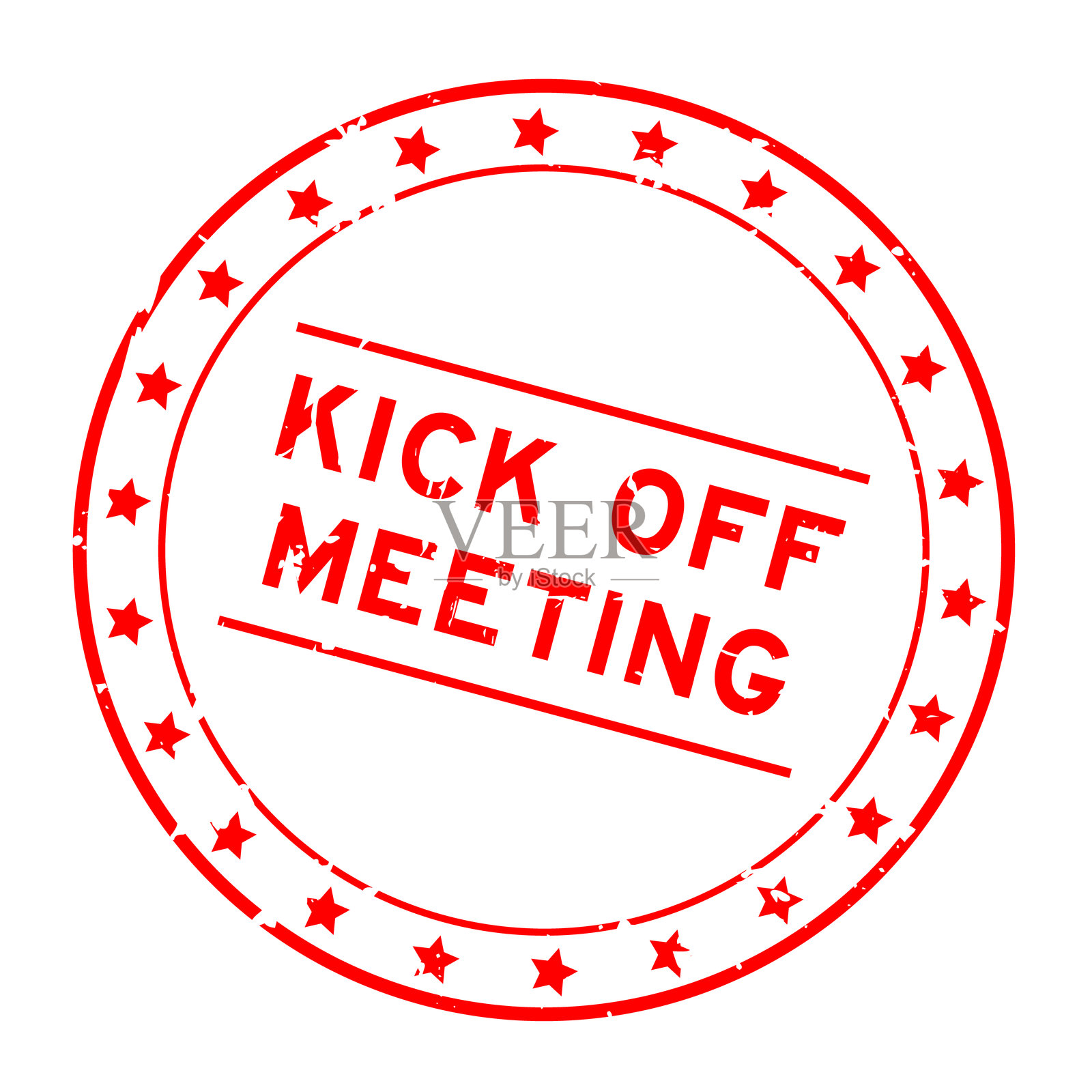 红色磨砂风格的会议启动字样圆形橡胶印章,背景为白色插画图片素材