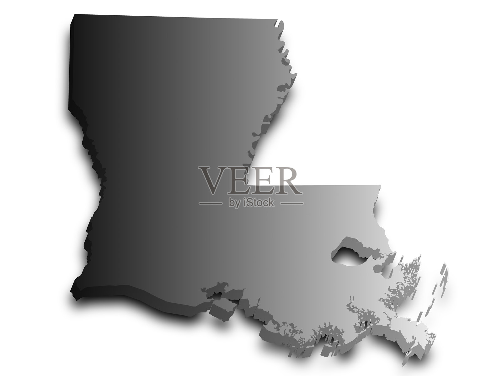 路易斯安那州3D地图,带有颜色。美国,US,United State插画图片素材