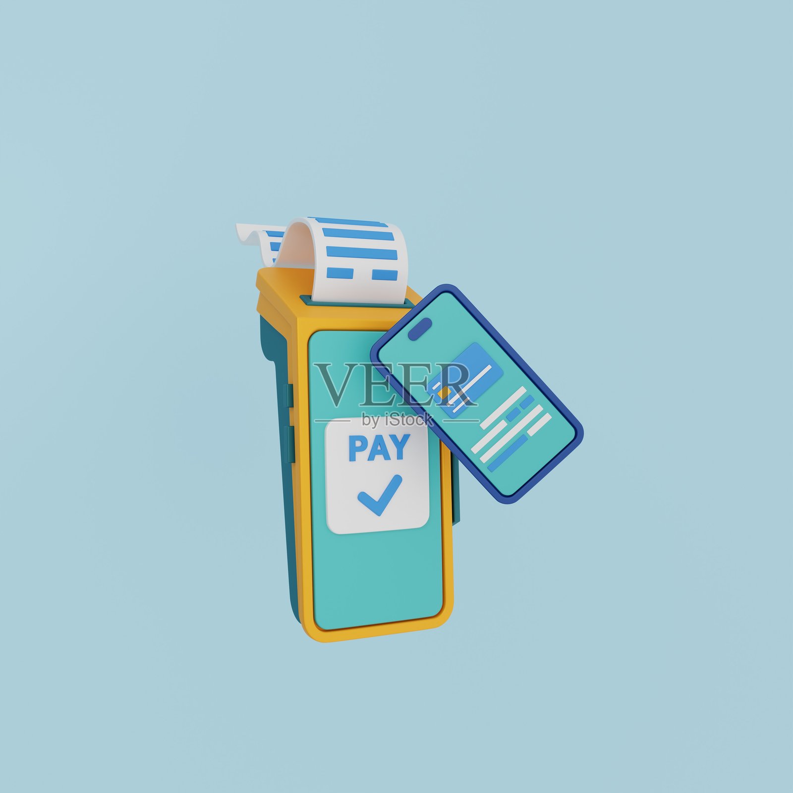 使用手机和智能收银机的无现金支付3D图标。照片摄影图片