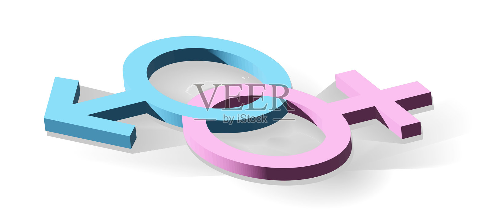 金星的天文学符号、铜的炼金术符号、火星的天文学符号和铁的炼金术符号。彩色3D图标表示女性和男性性别及/或女性/男性性别标识。白色背景上的矢量立体模板。插画图片素材