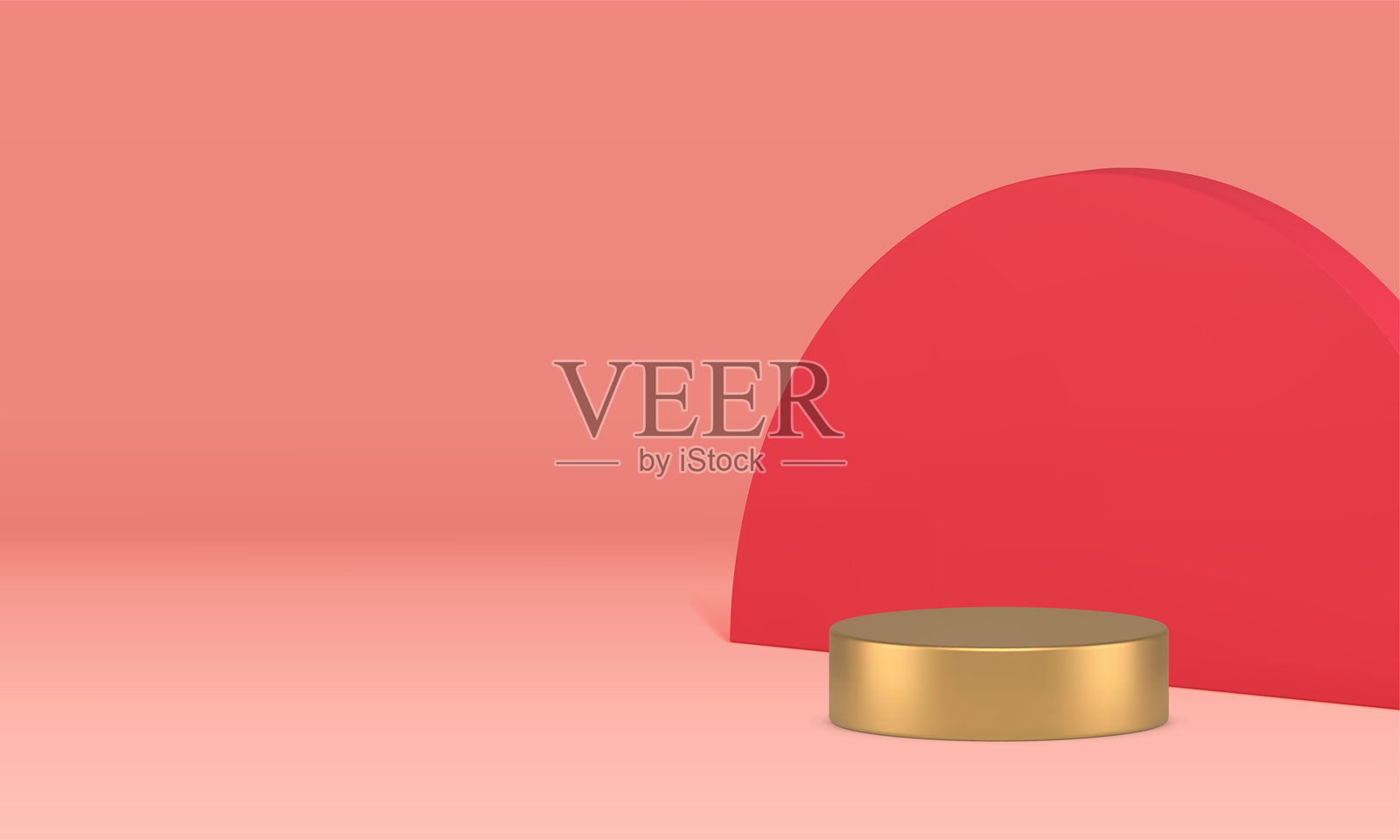 带有红色墙壁背景的3D讲台,粉色展厅,逼真的矢量插图插画图片素材