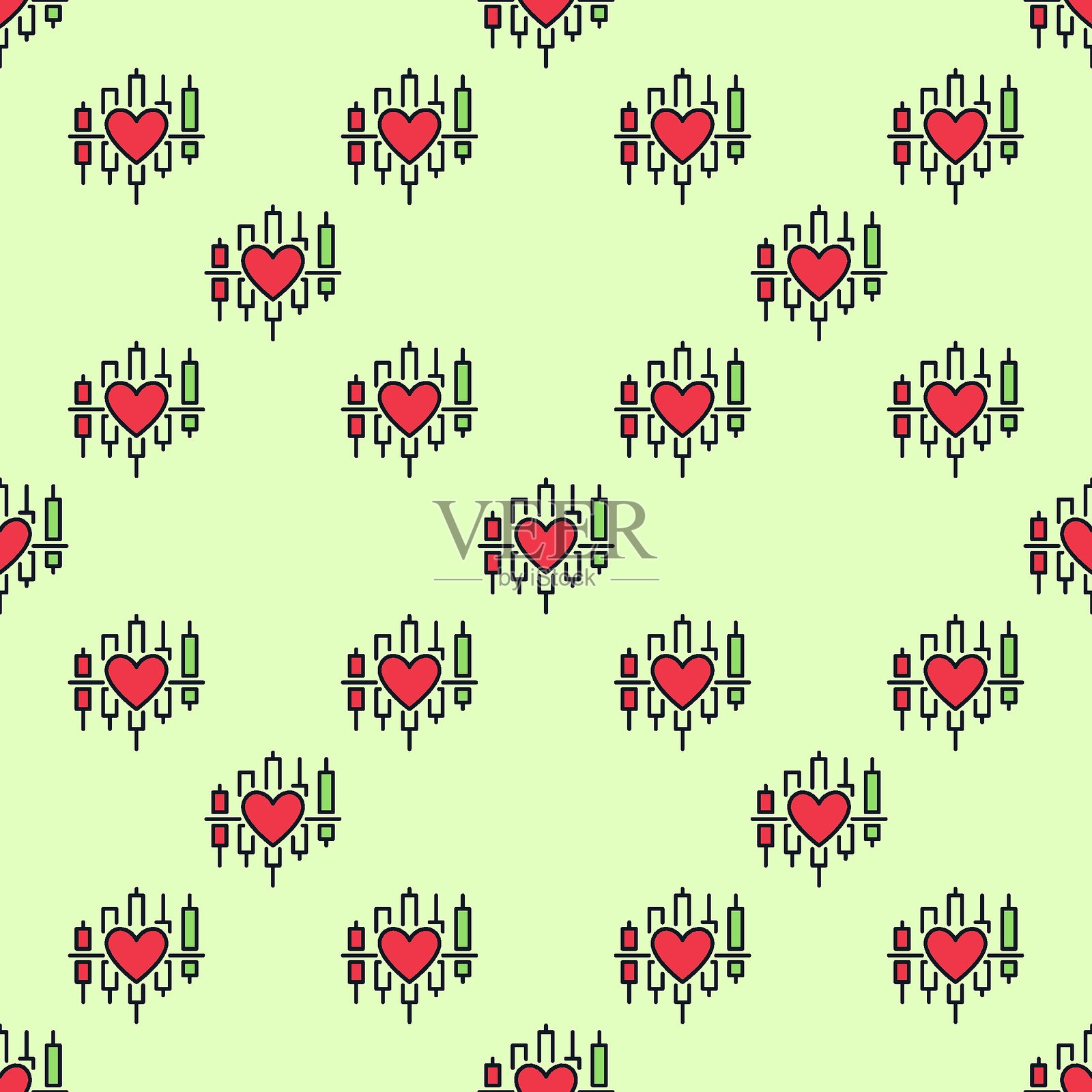 红心图案的蜡烛图表,带有无缝的彩色设计插画图片素材