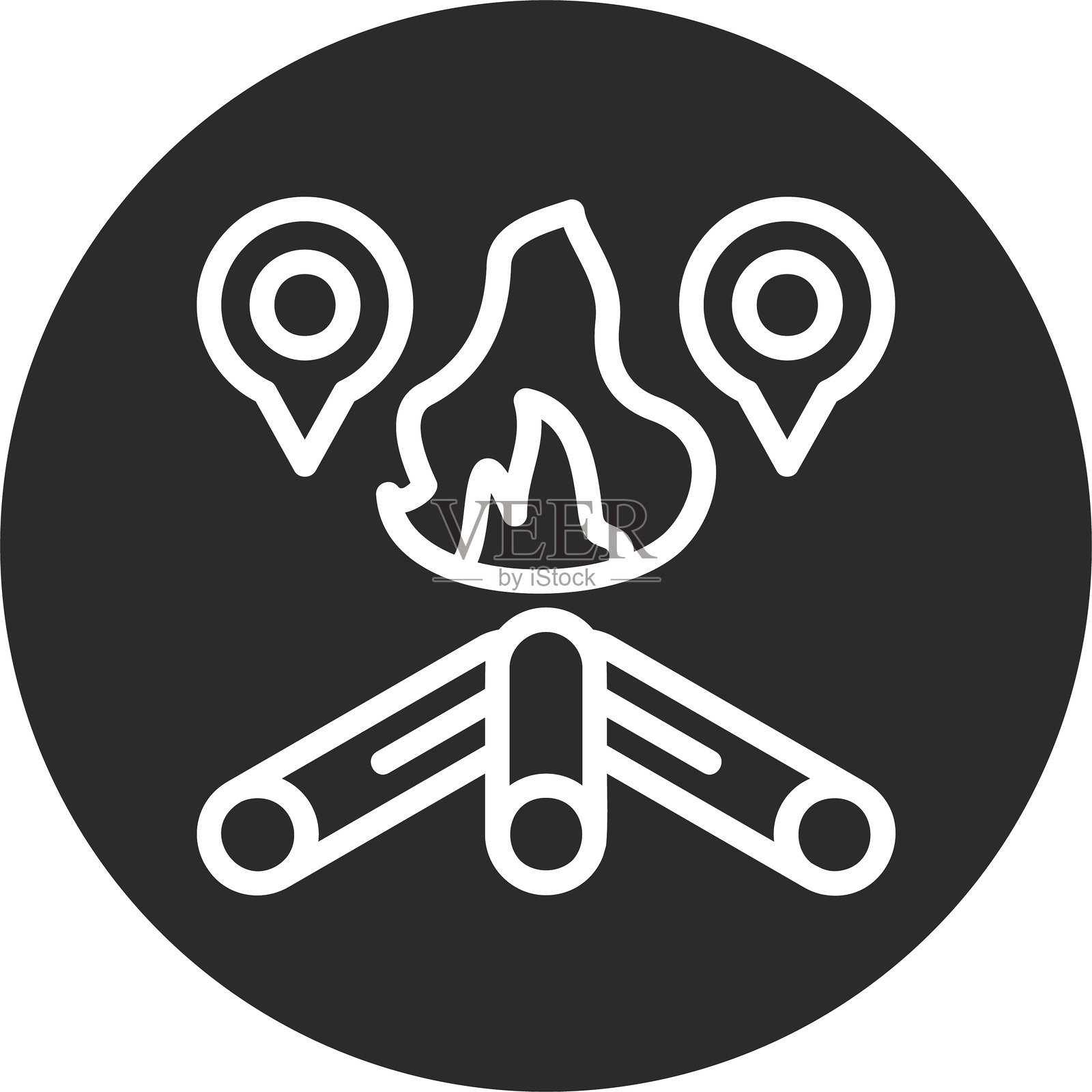 黑色倒置圆形骨火插画图片素材