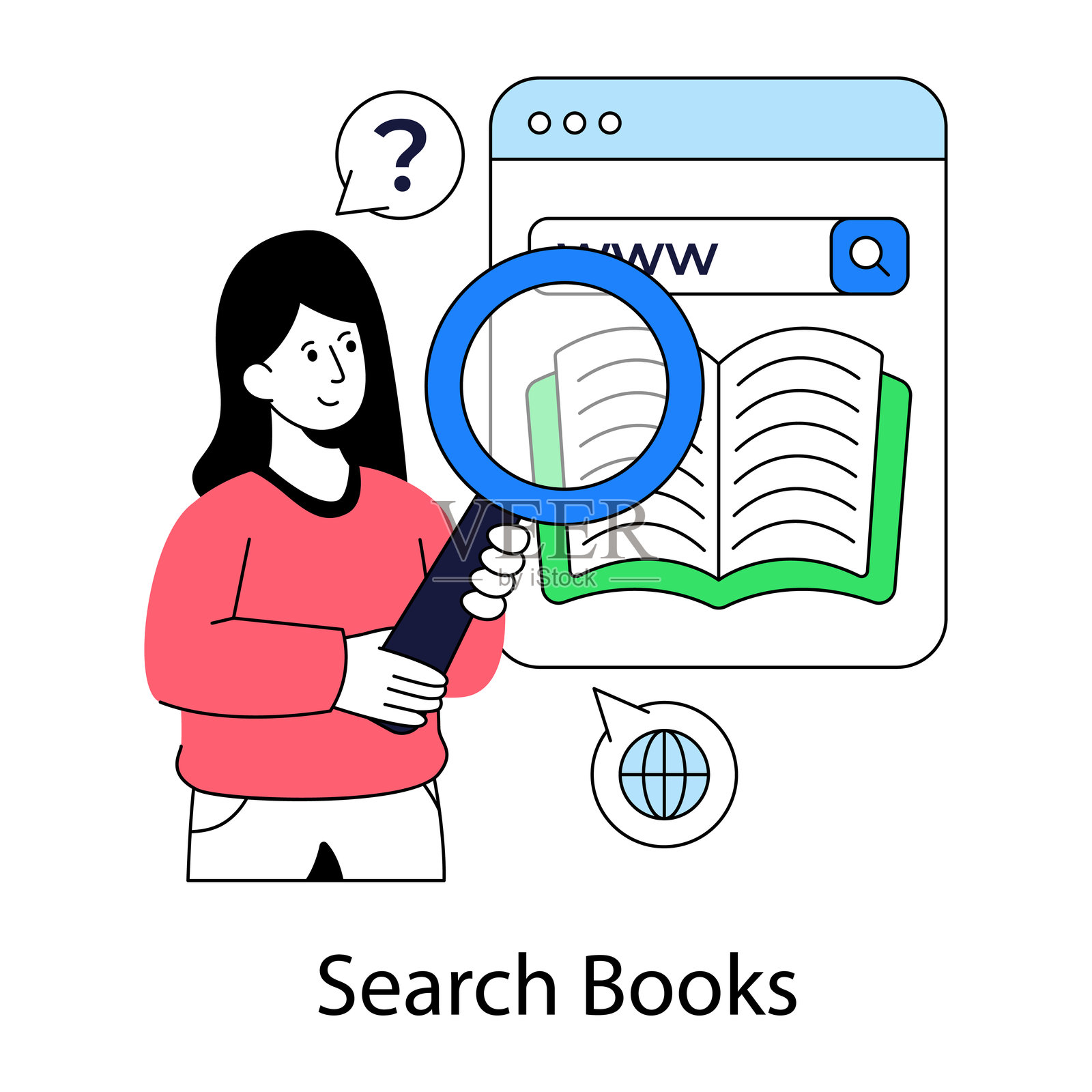 搜索书籍的插图设计插画图片素材