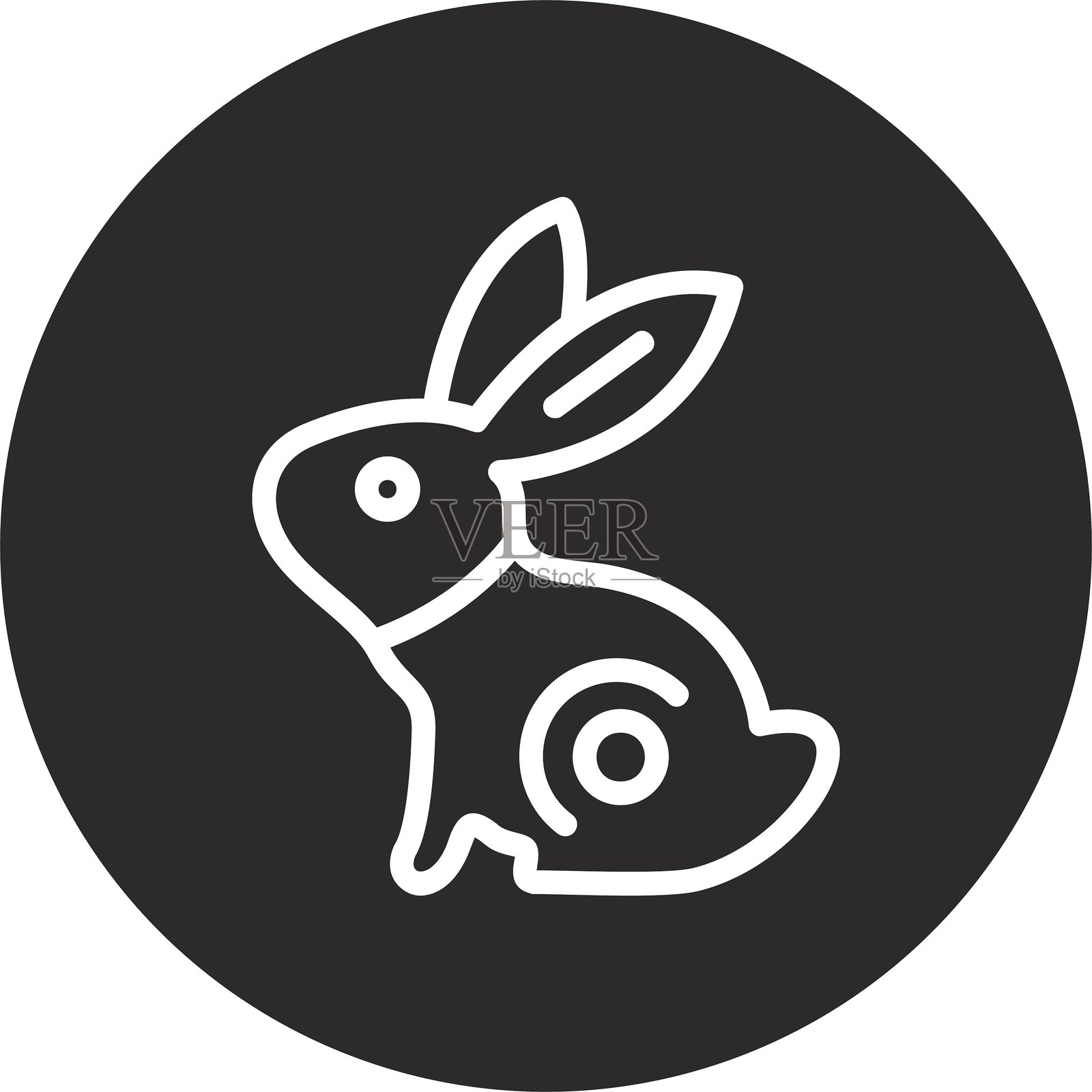 黑色倒圆形的玉兔插画图片素材