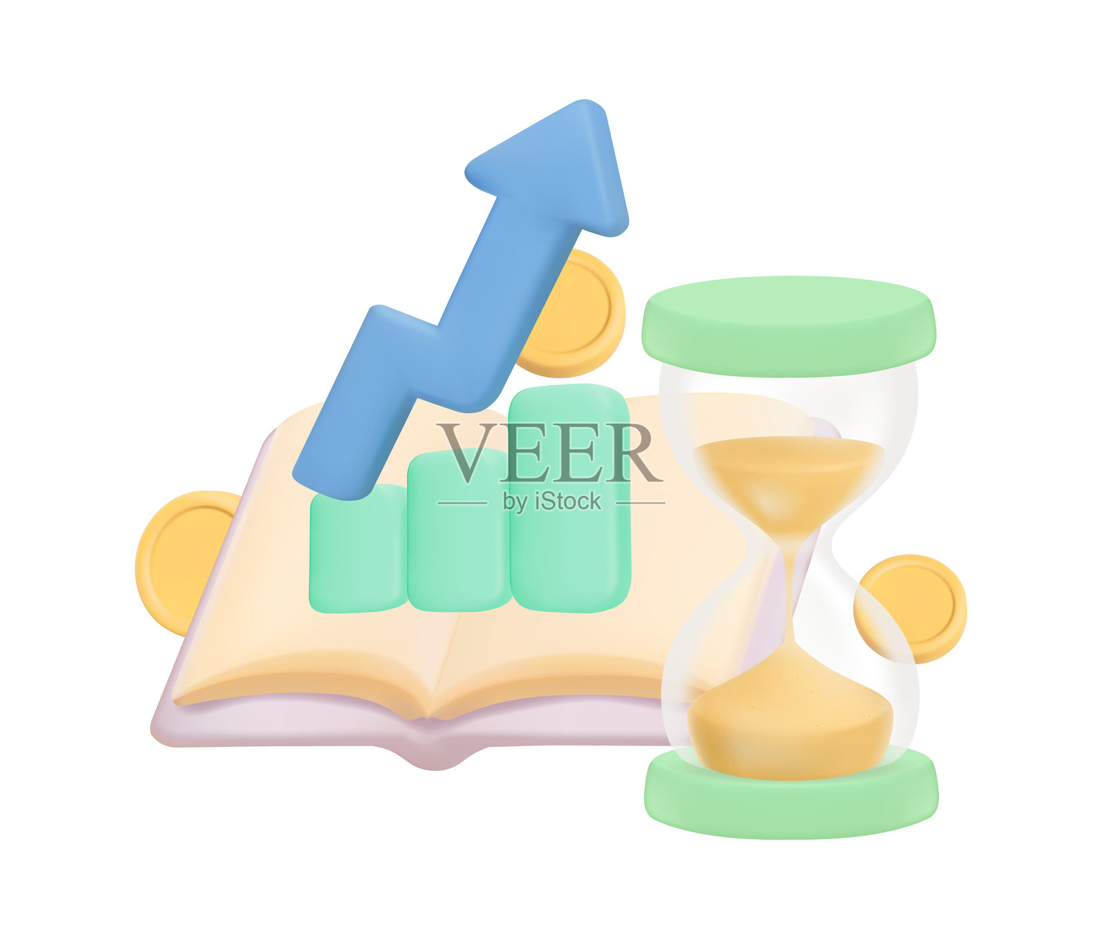 教育与投资以获取利润,图标和长期投资规划以为商人创造利润,3D矢量插图。可编辑和可移动的图标。插画图片素材