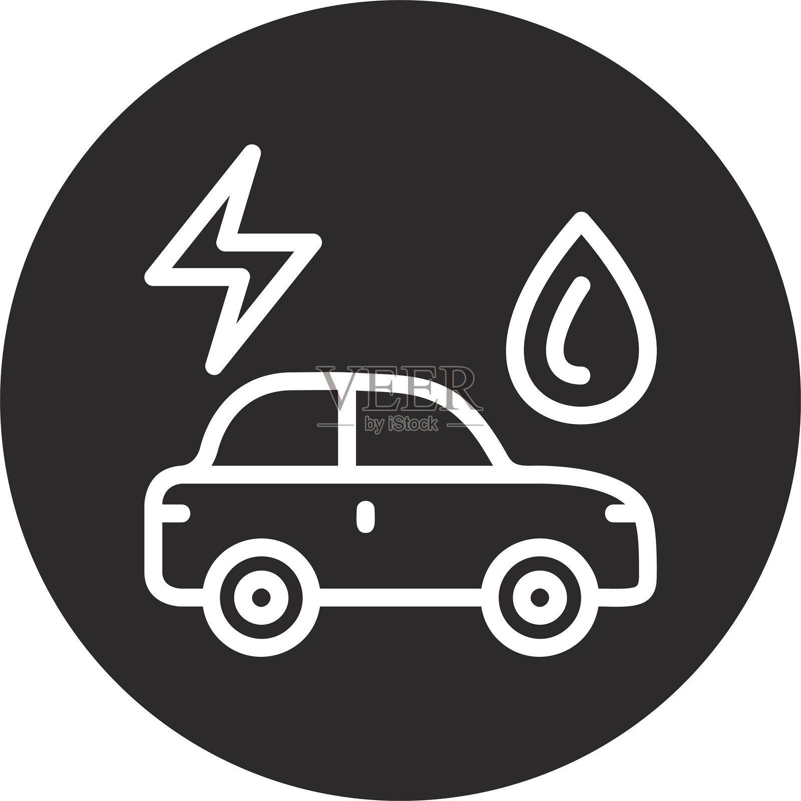 黑色混合动力汽车倒置圆形插画图片素材